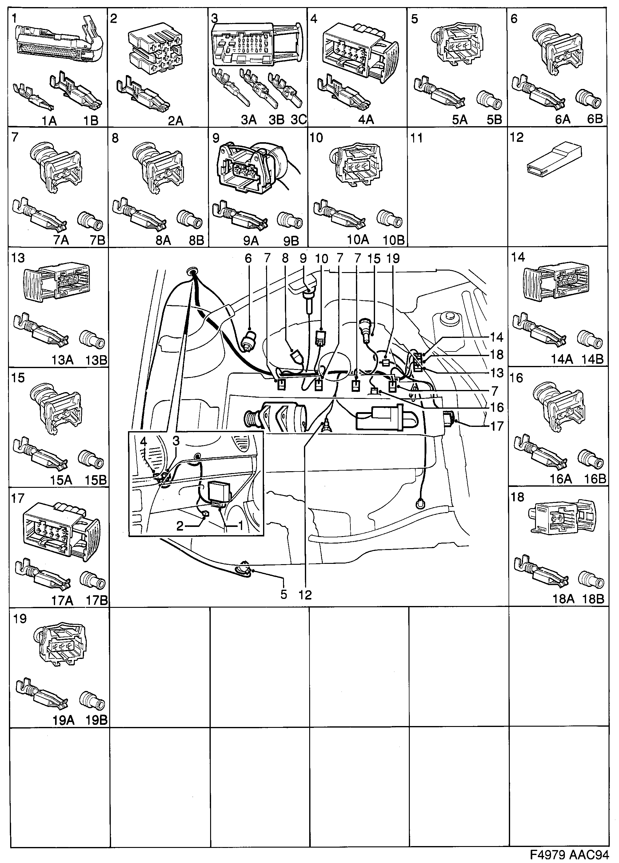 Schéma technique Saab 900 1994 - Section 300 : Contact housing etc