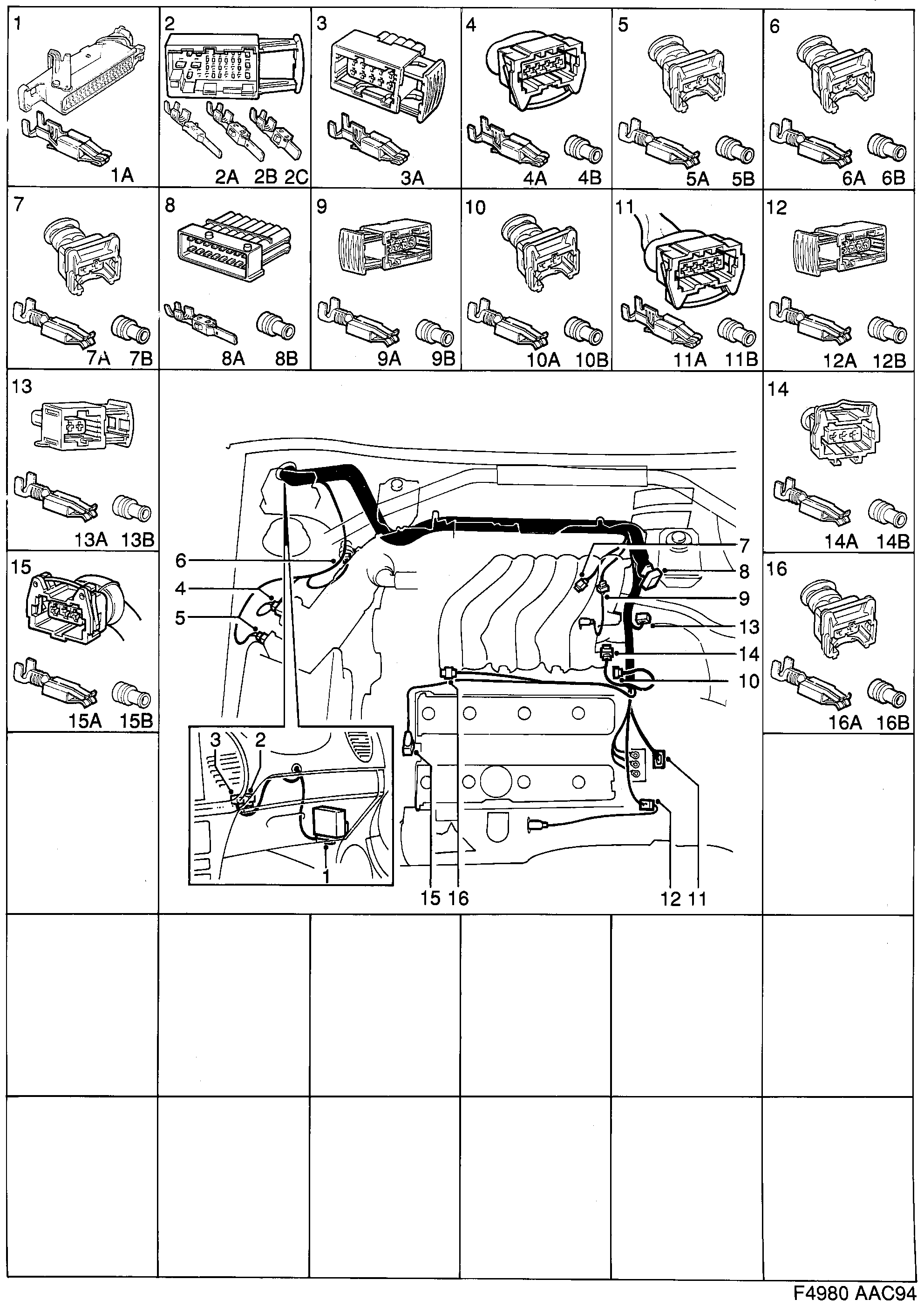 Schéma technique Saab 900 1994 - Section 330 : Contact housing etc