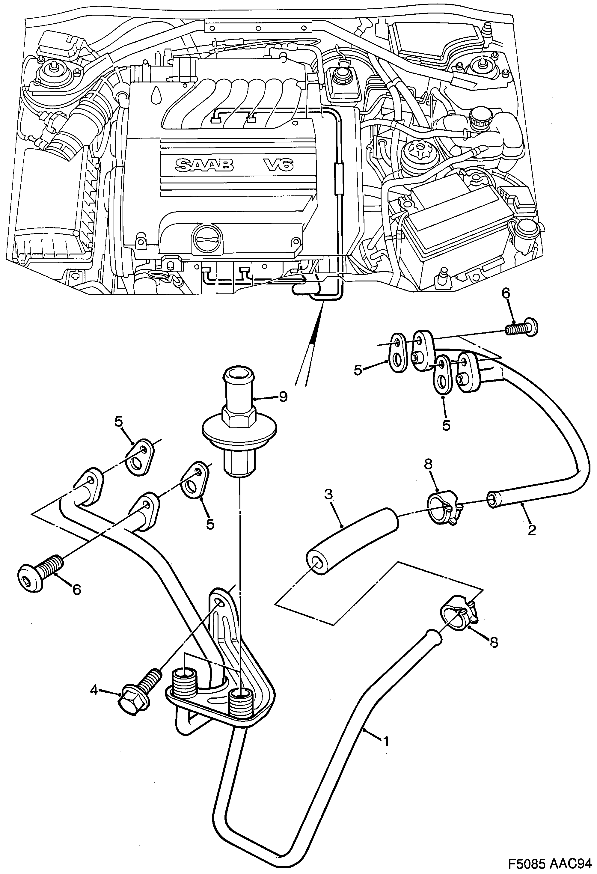 Schéma technique Saab 900 1997 - Section 1410 : Впускная система и выхлопная система
