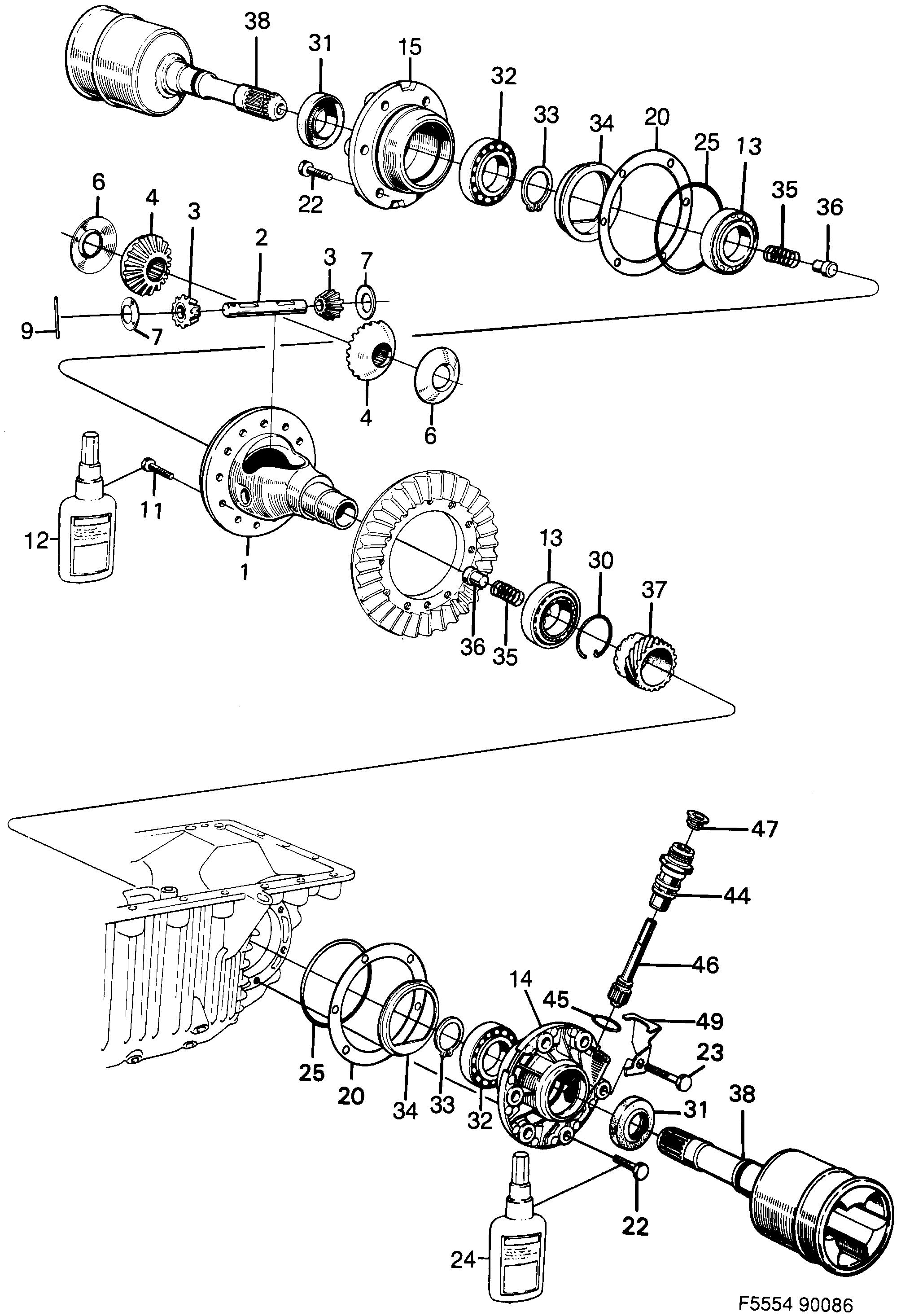 Schéma technique Saab 900 1988 - Section 460 : Boîte de vitesses, automatique