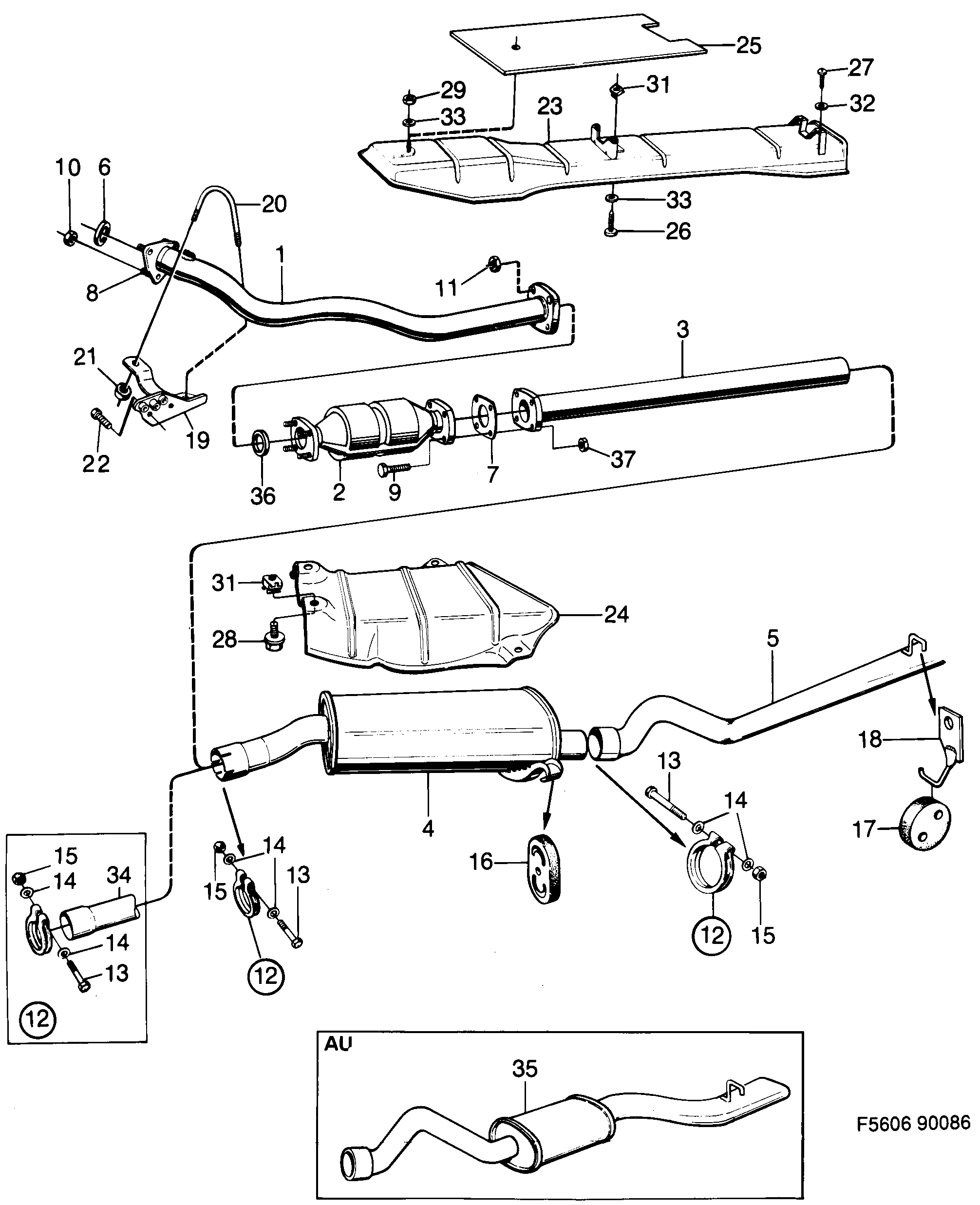 Schéma technique Saab 900 1987 - Section 1750 : Intake and exhaust system