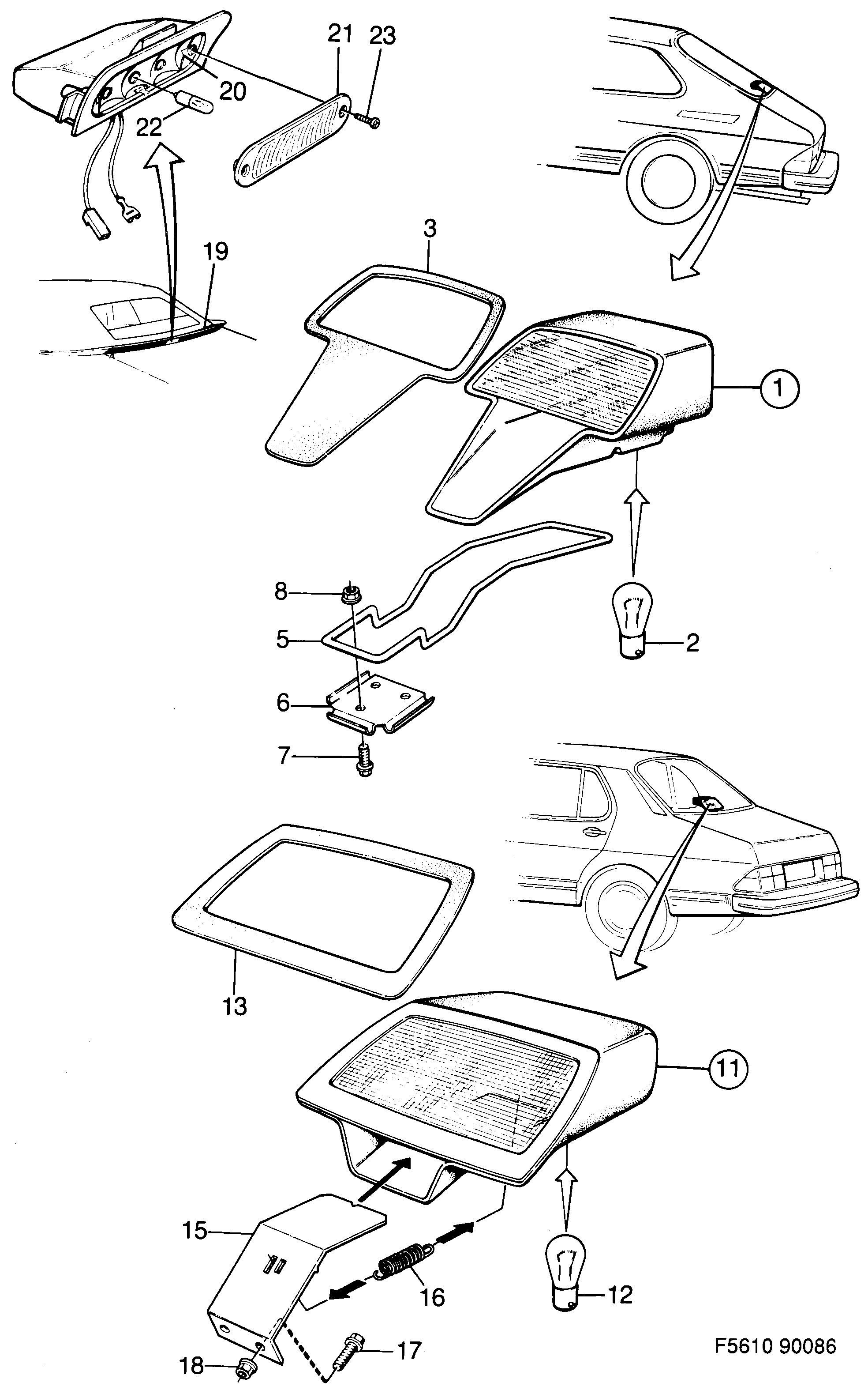 Schéma technique Saab 900 1986 - Section 580 : Lighting