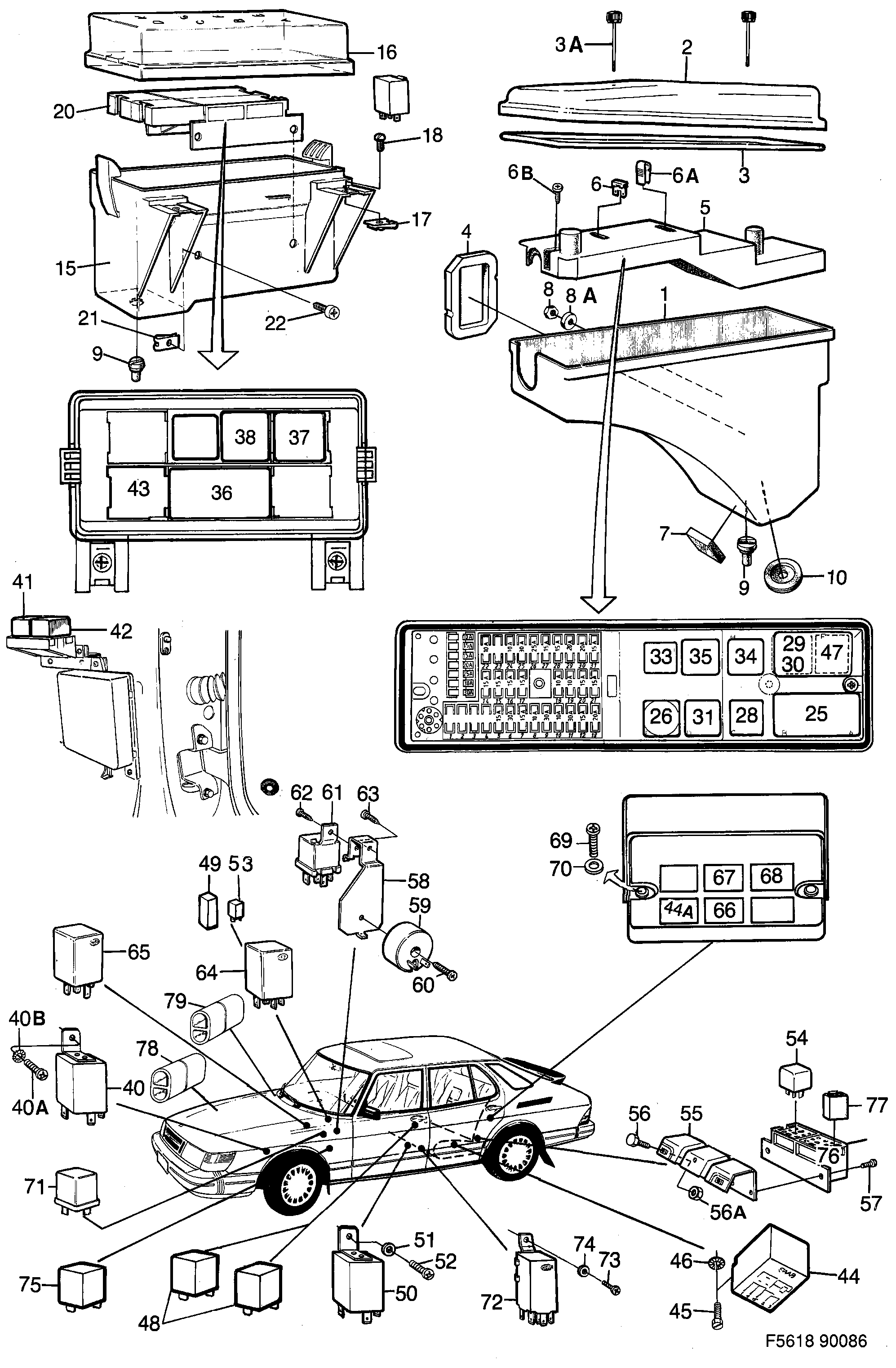 Schéma technique Saab 900 1987 - Section 1420 : Conduites et fusibles