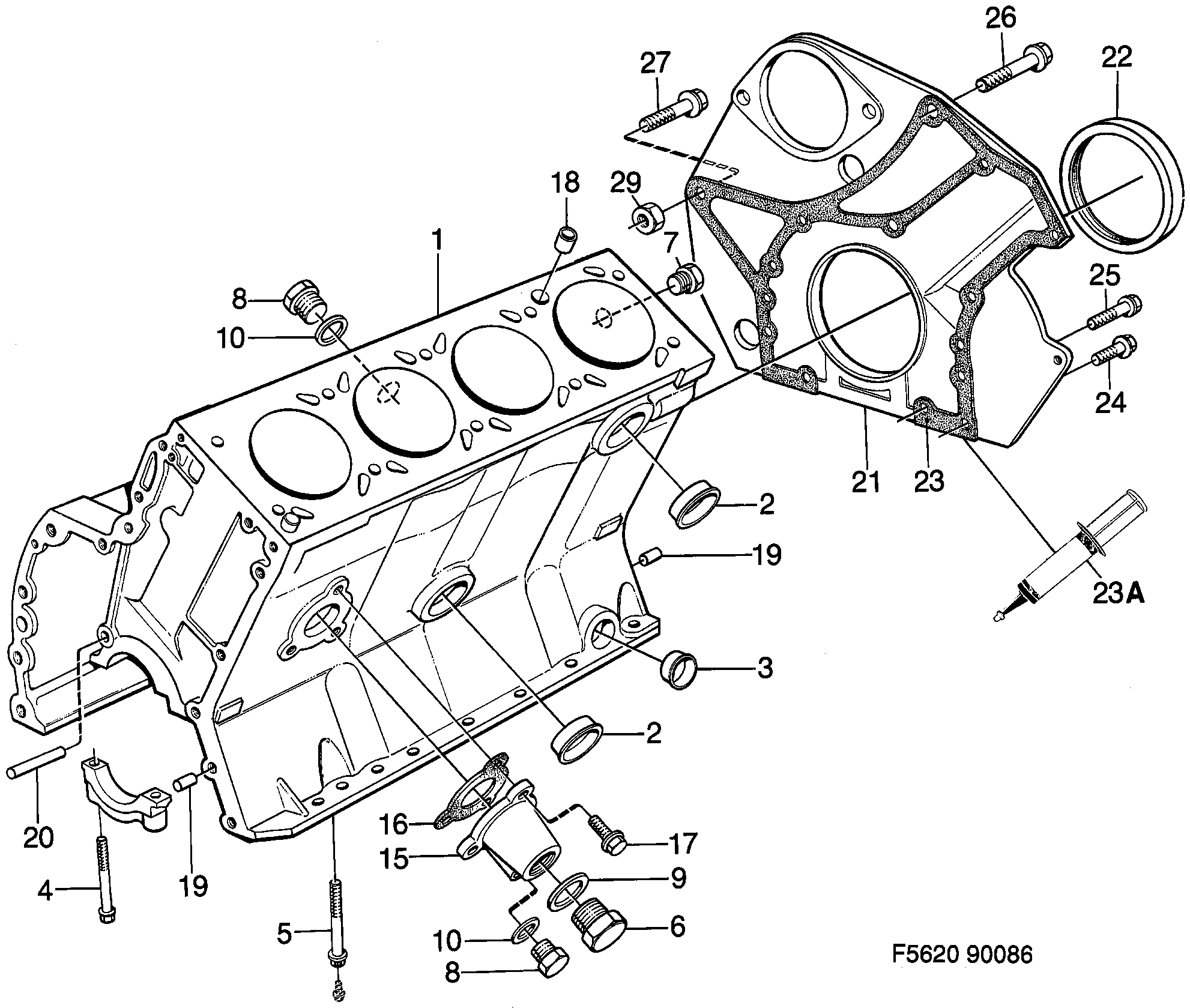 Schéma technique Saab 900 1987 - Section 220 : Short block