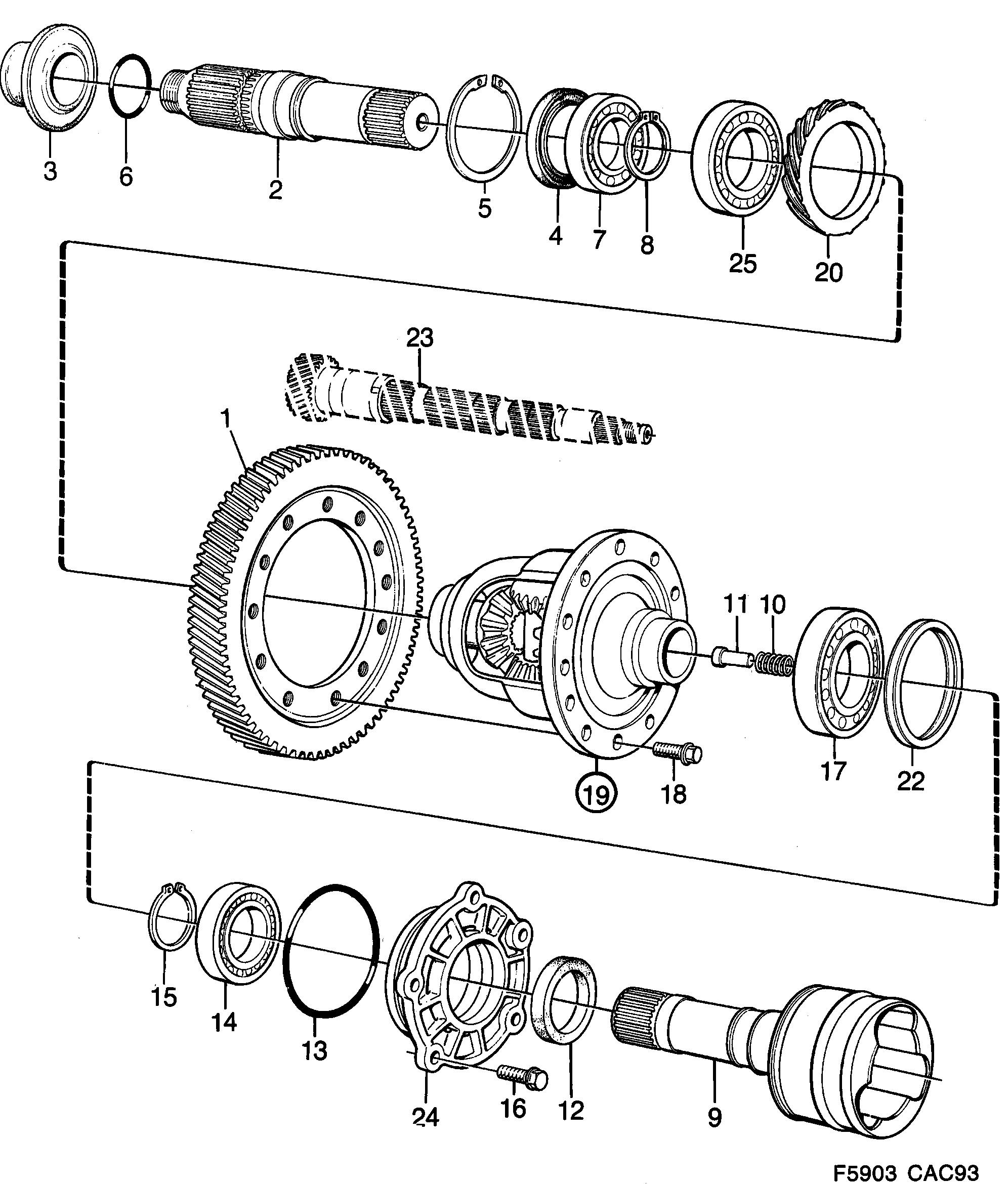 Schéma technique Saab 9000 1990 - Section 380 : Boîte de vitesses, automatique