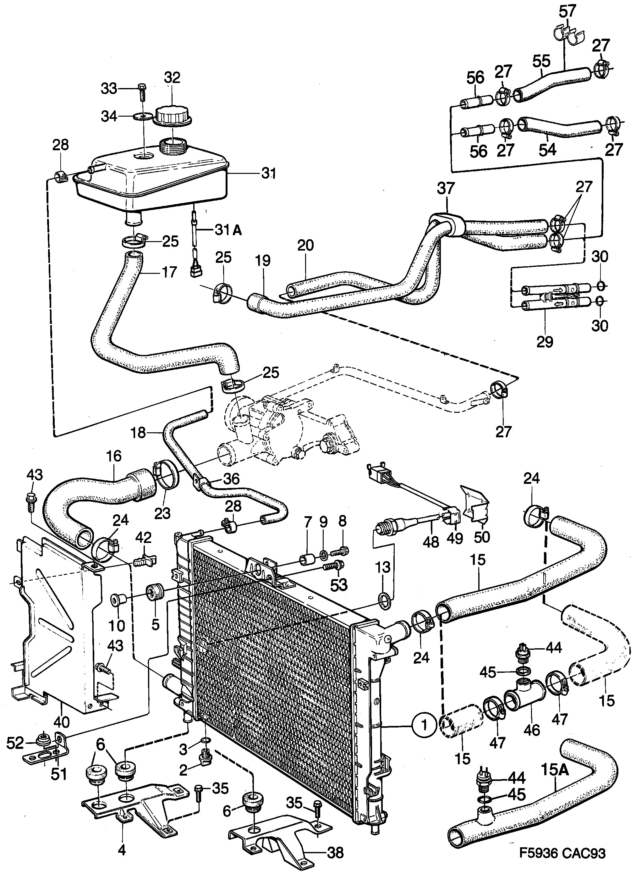 Schéma technique Saab 9000 1991 - Section 1760 : Système de refroidissement