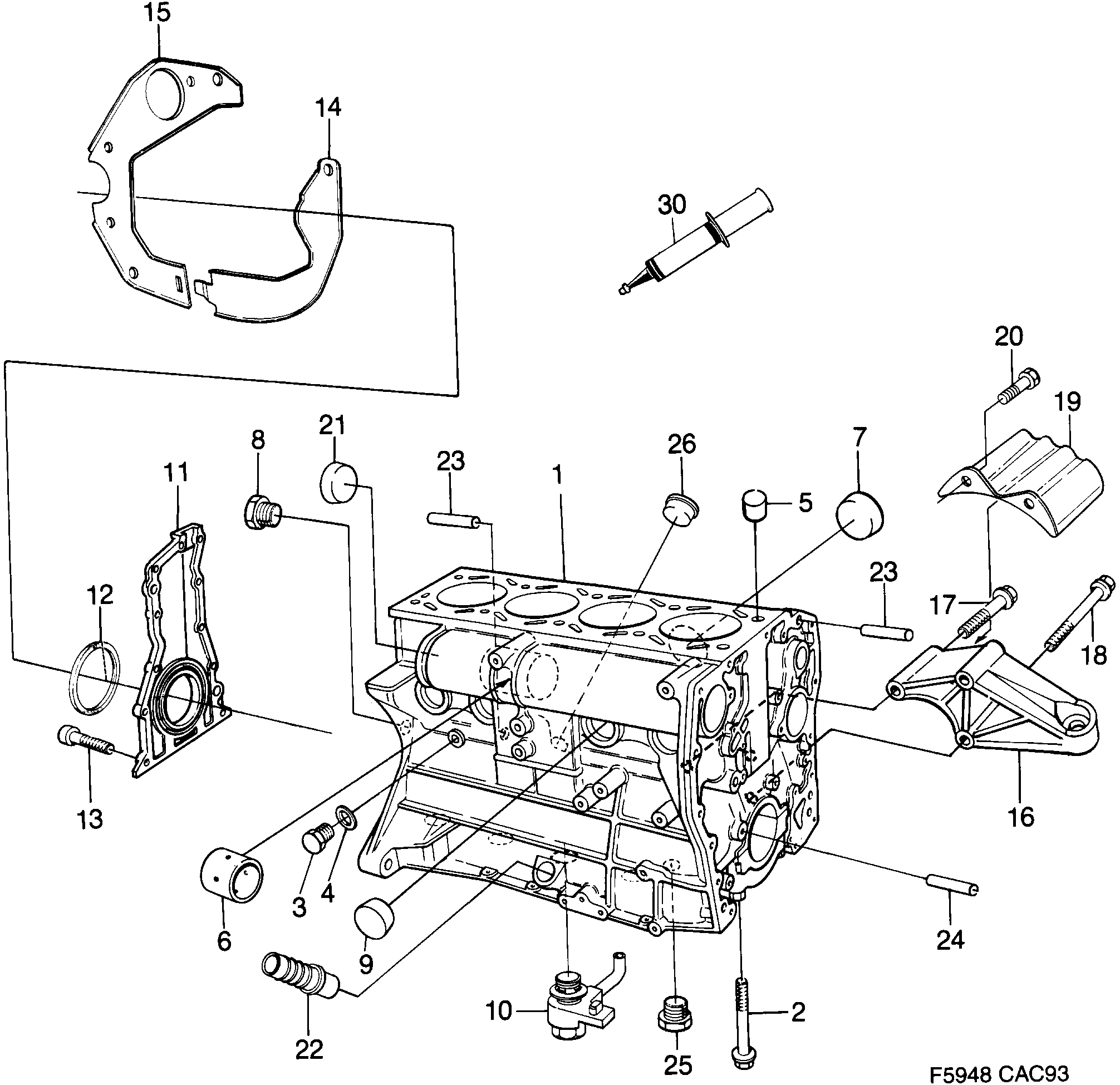 Schéma technique Saab 9000 1990 - Section 230 : Short block