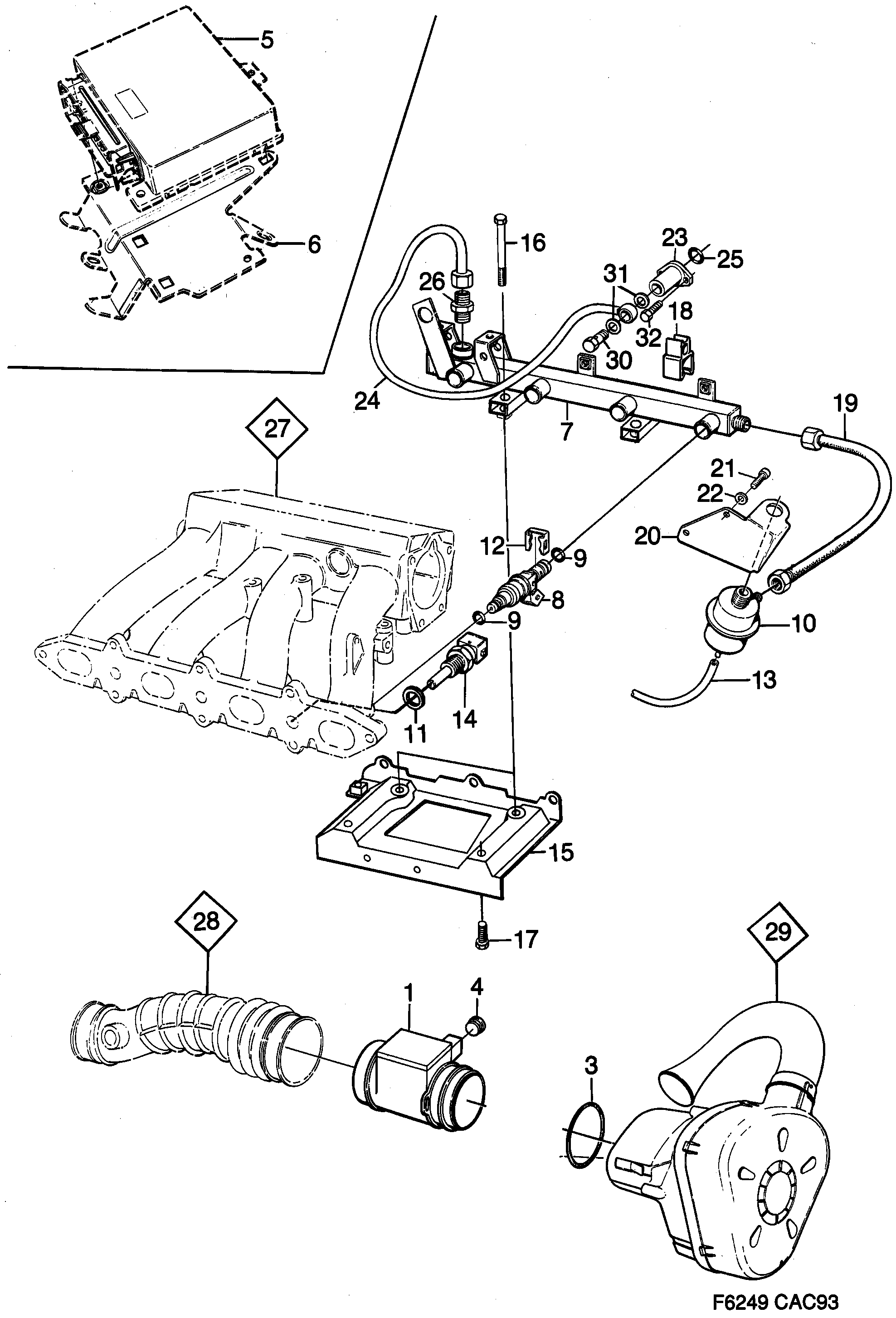 Schéma technique Saab 9000 1993 - Section 860 : Fuel system