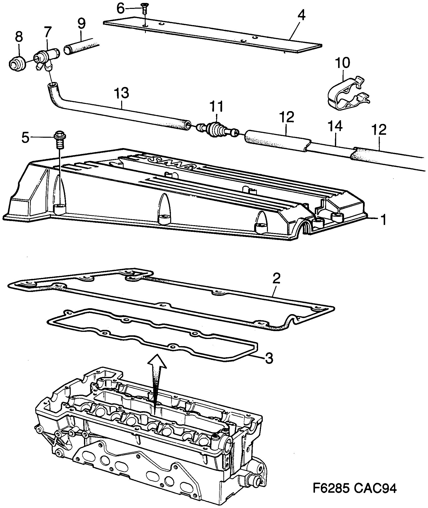 Schéma technique Saab 9000 1997 - Section 180 : Short block
