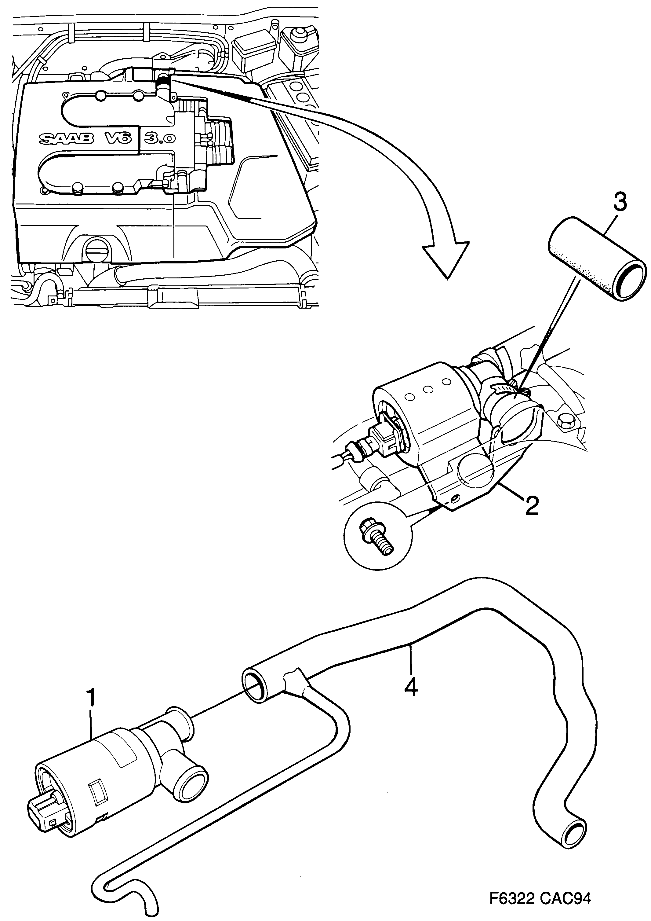 Schéma technique Saab 9000 1997 - Section 1350 : Впускная система и выхлопная система