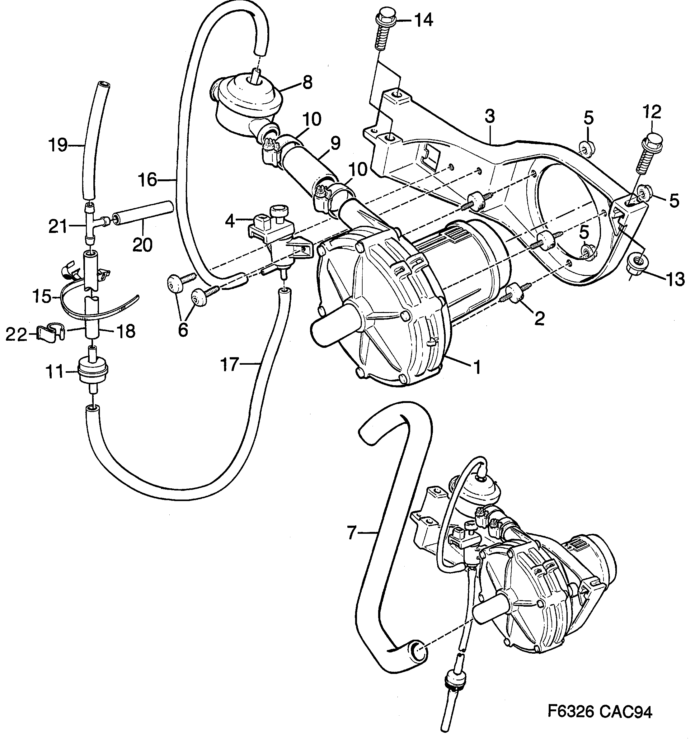 Schéma technique Saab 9000 1995 - Section 1500 : Впускная система и выхлопная система