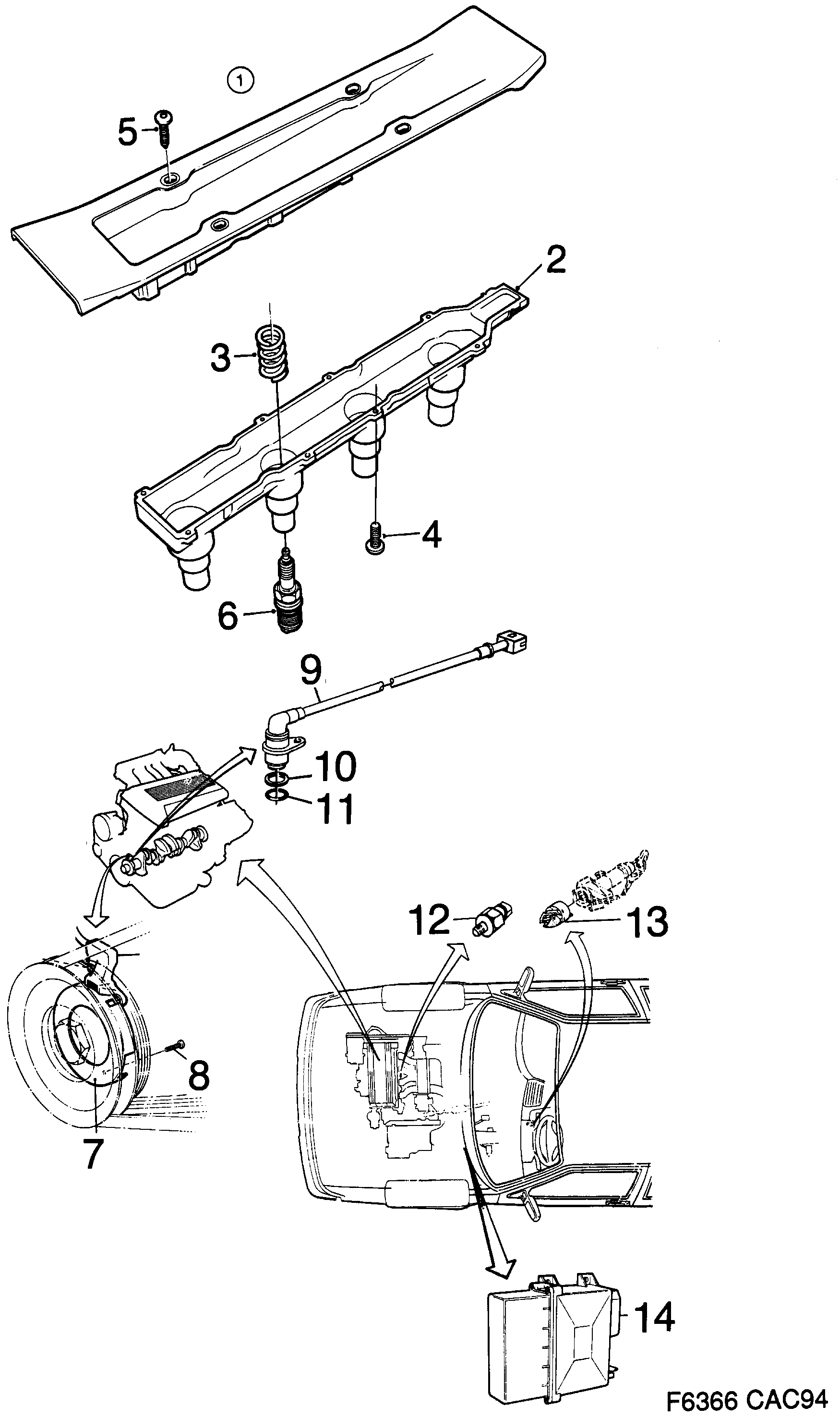 Schéma technique Saab 9000 1995 - Section 450 : Système d'allumage