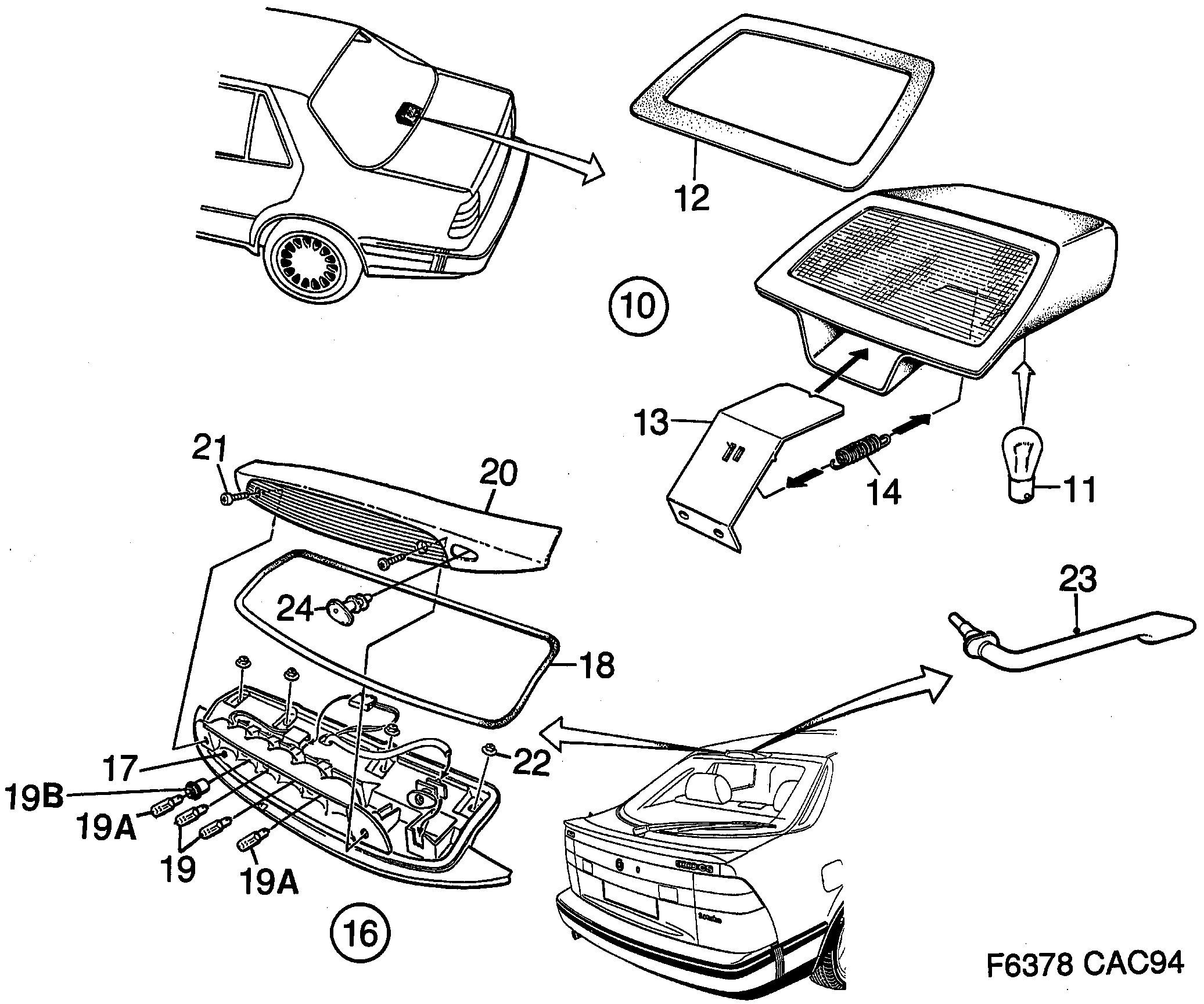 Schéma technique Saab 9000 1998 - Section 810 : Lighting