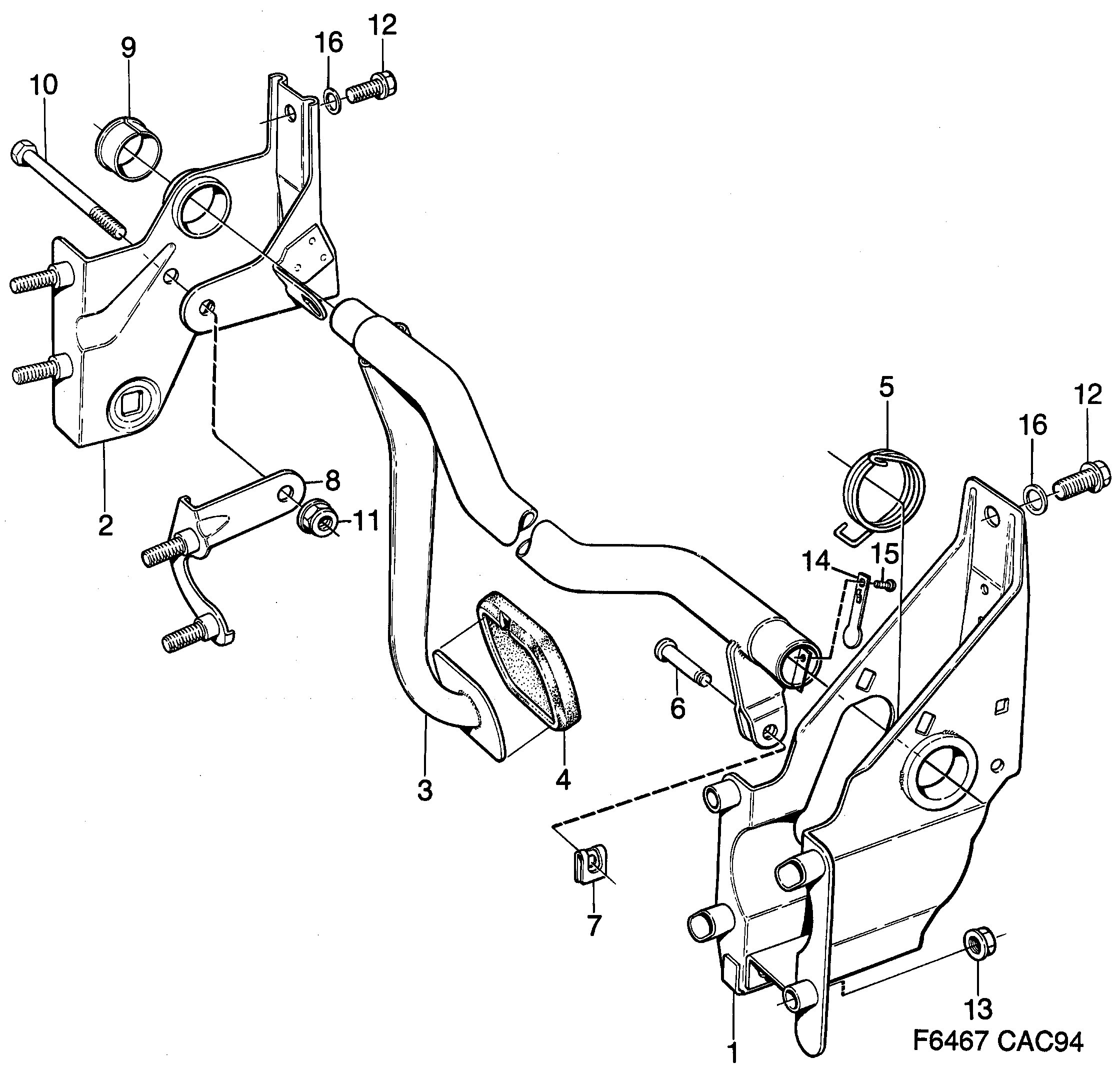 Schéma technique Saab 9000 1996 - Section 360 : Circuit de frein au pied