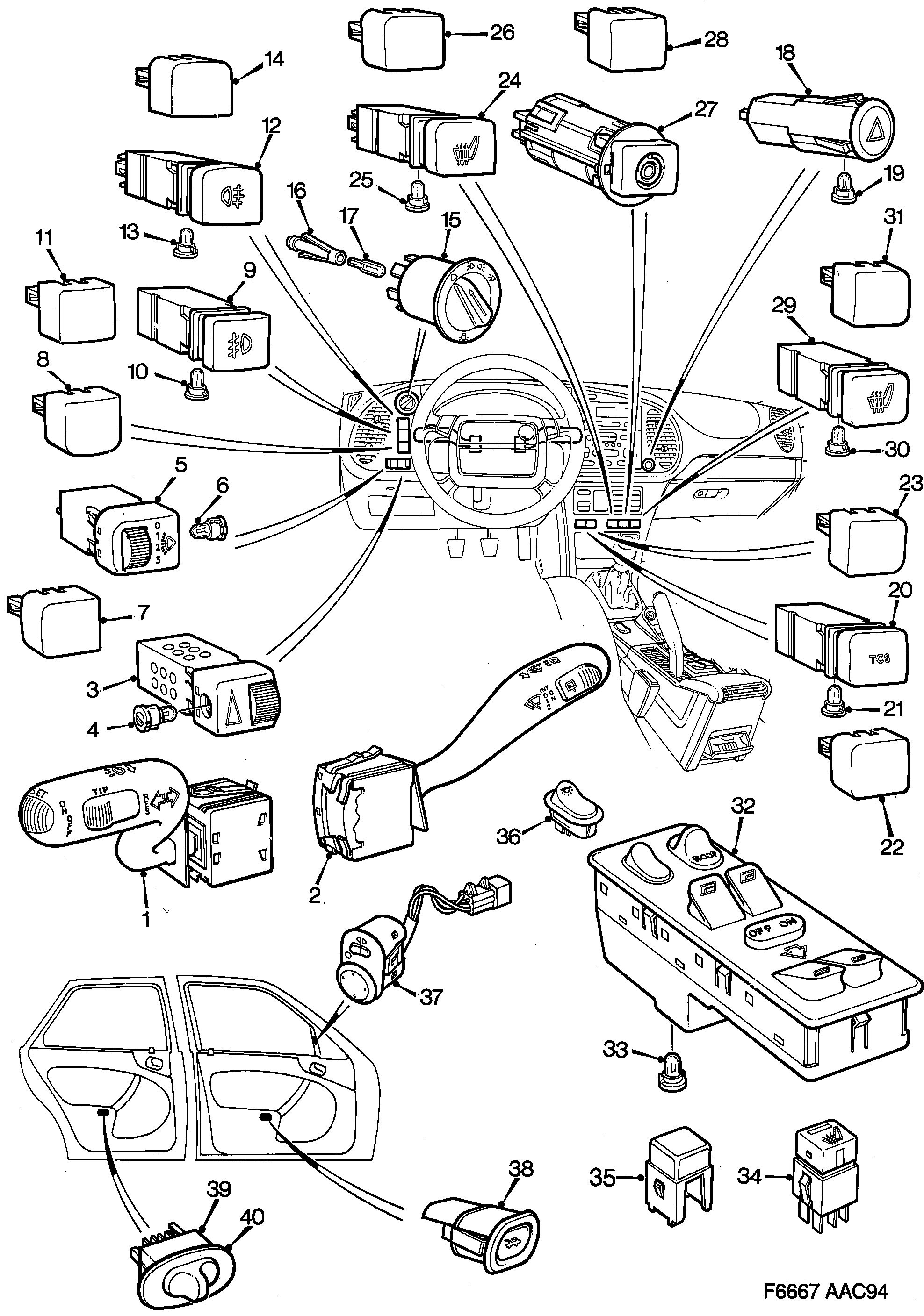 Schéma technique Saab 900 1997 - Section 840 : Electric equipment, other