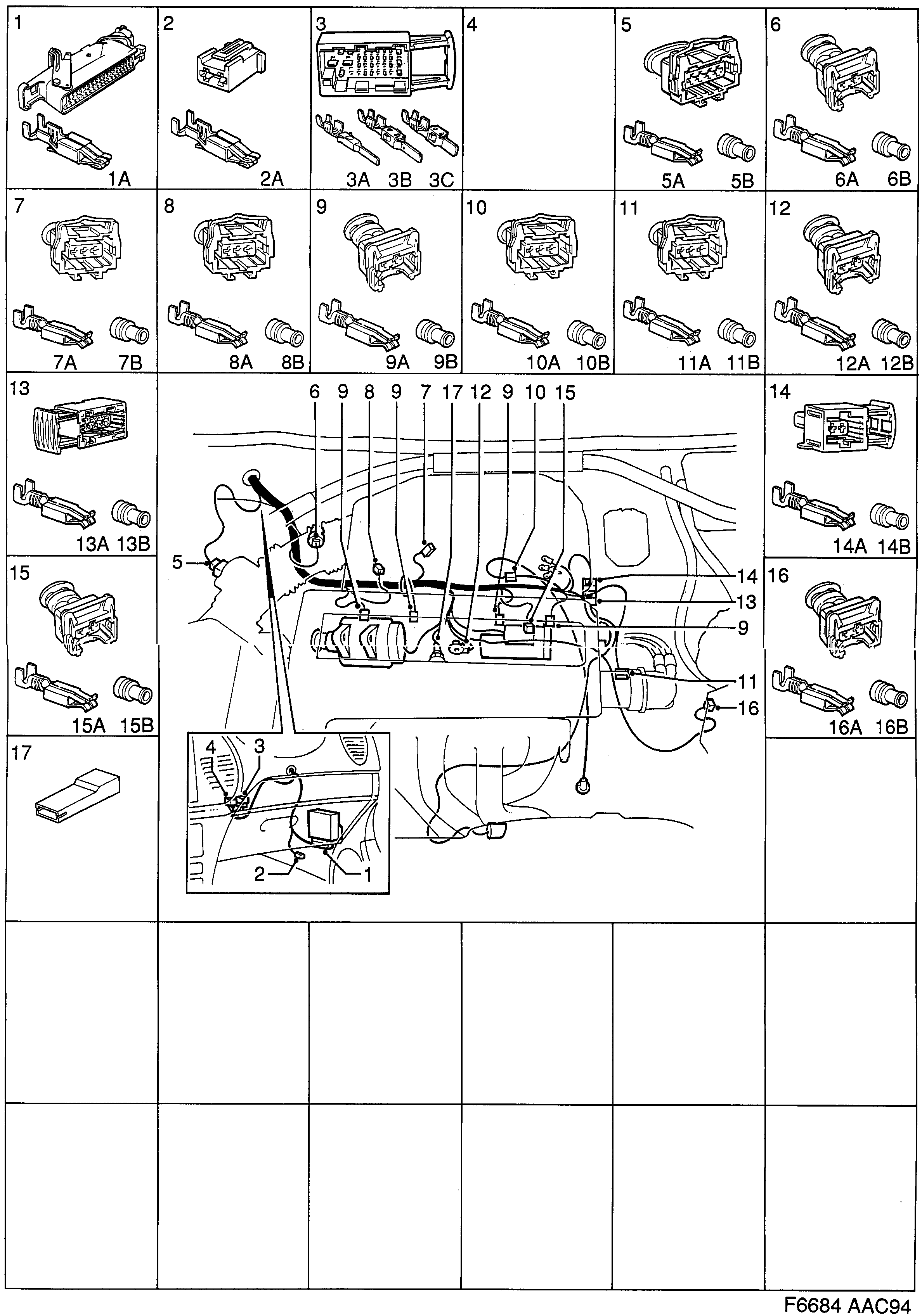 Schéma technique Saab 900 1995 - Section 1110 : Contact housing etc