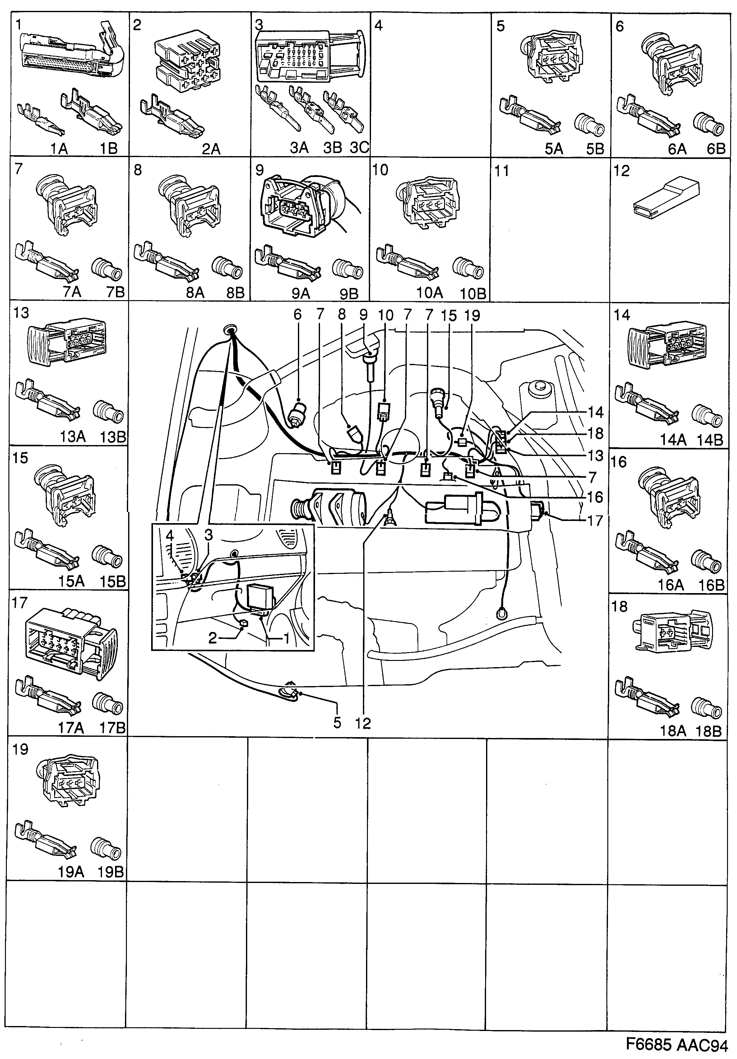 Schéma technique Saab 900 1995 - Section 1140 : Contact housing etc