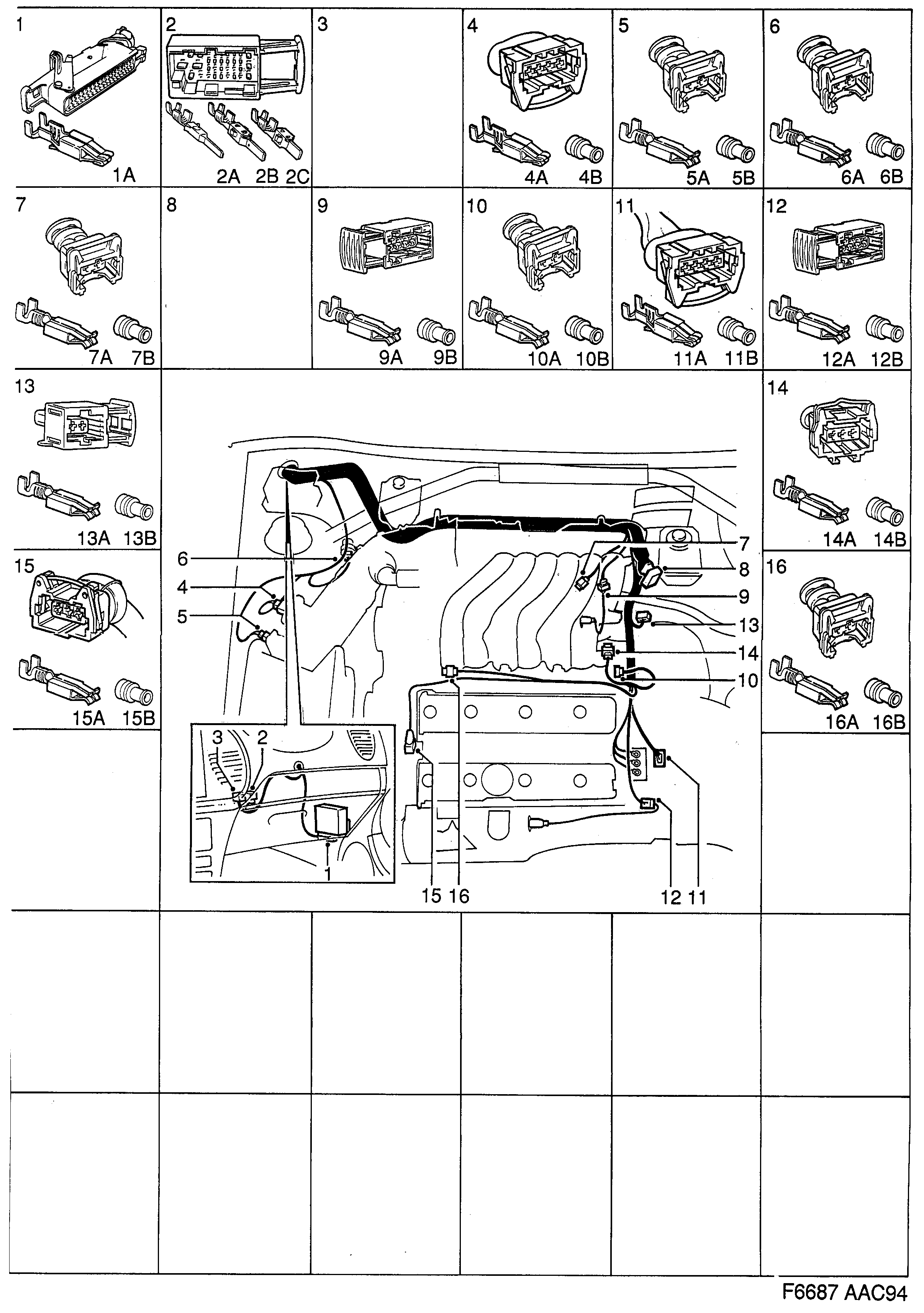 Schéma technique Saab 900 1995 - Section 1200 : Contact housing etc