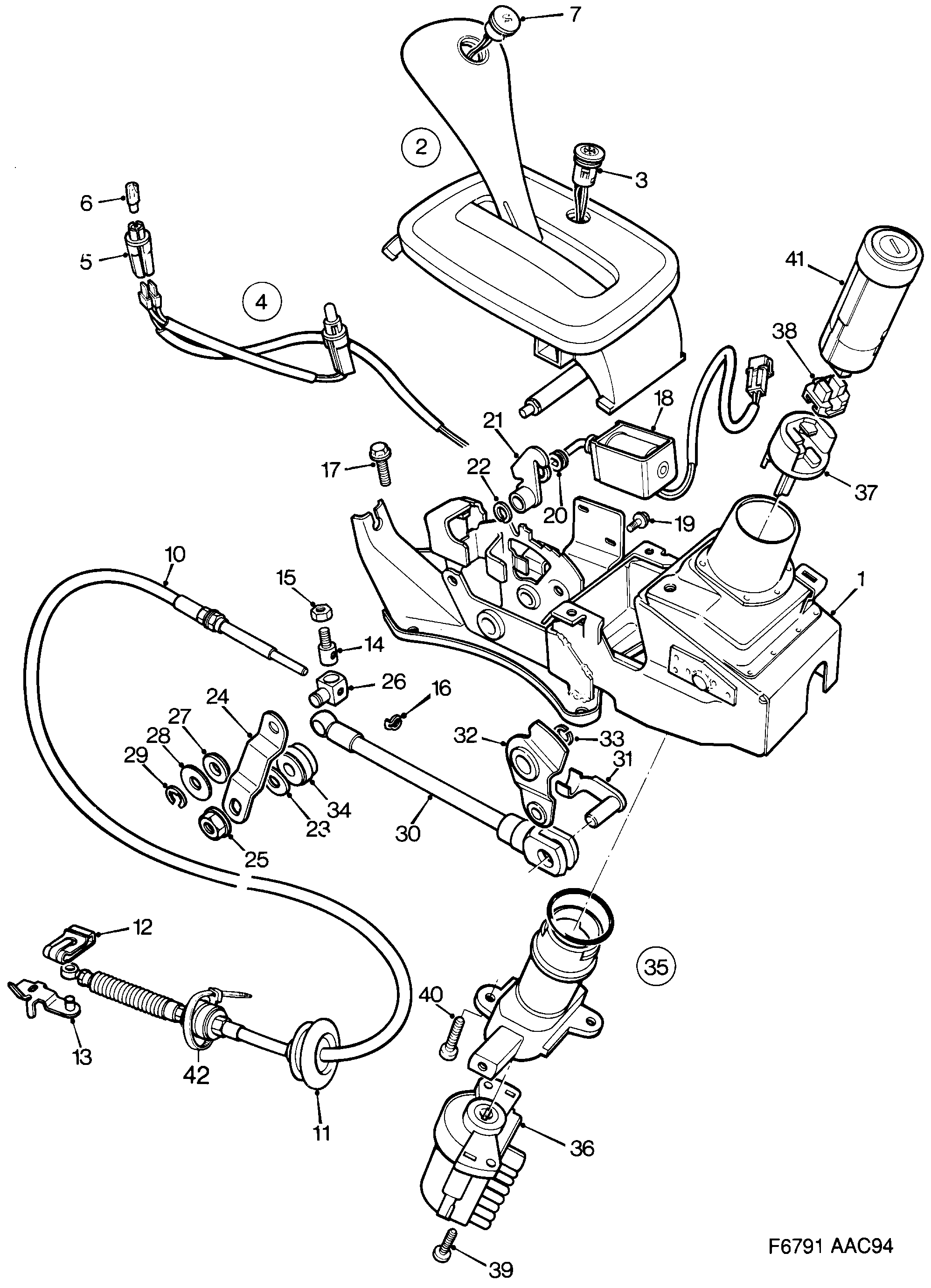 Schéma technique Saab 900 1998 - Section 690 : Commande de boîtes de vitesses automatique