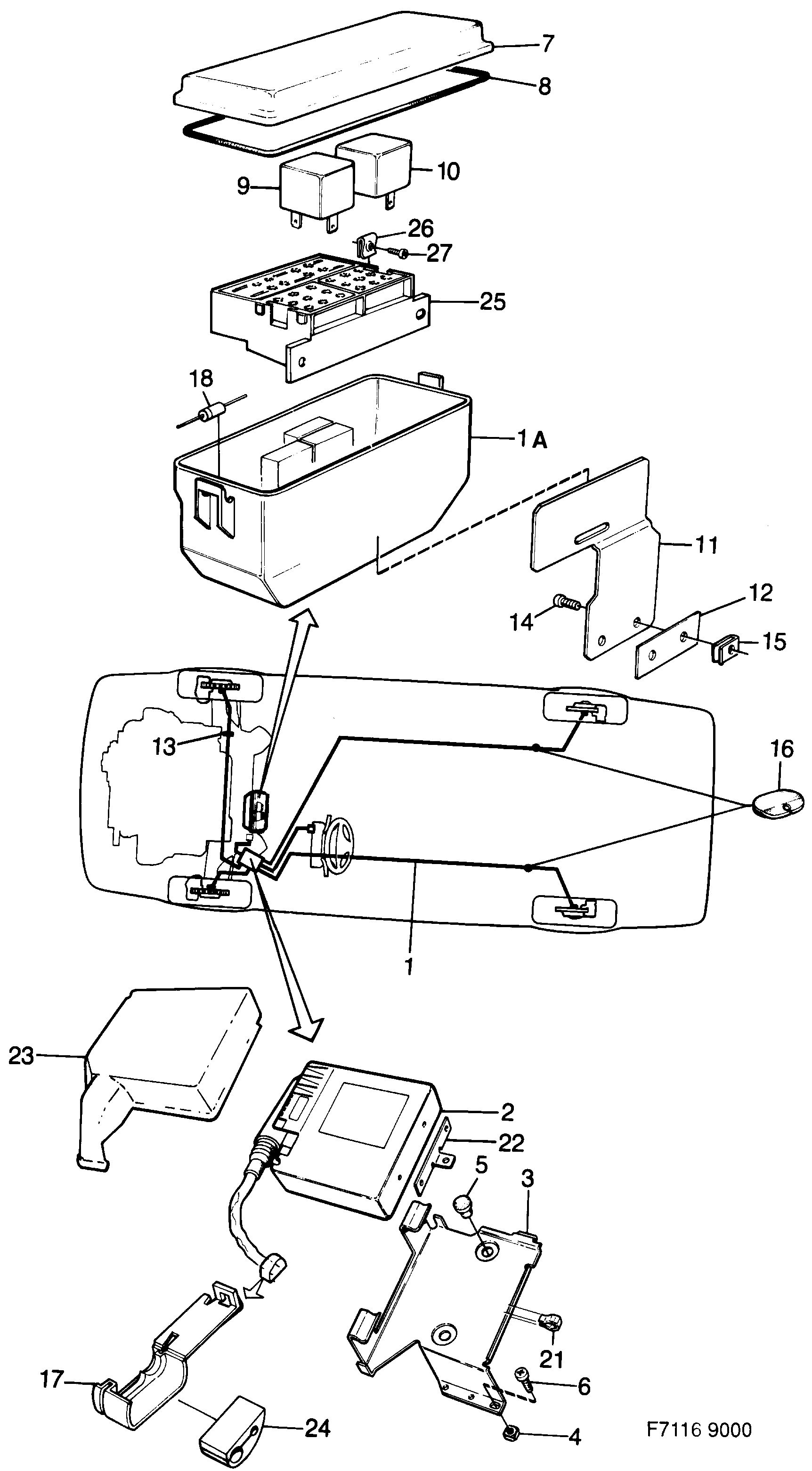 Schéma technique Saab 9000 1985 - Section 1270 : Electric equipment, other