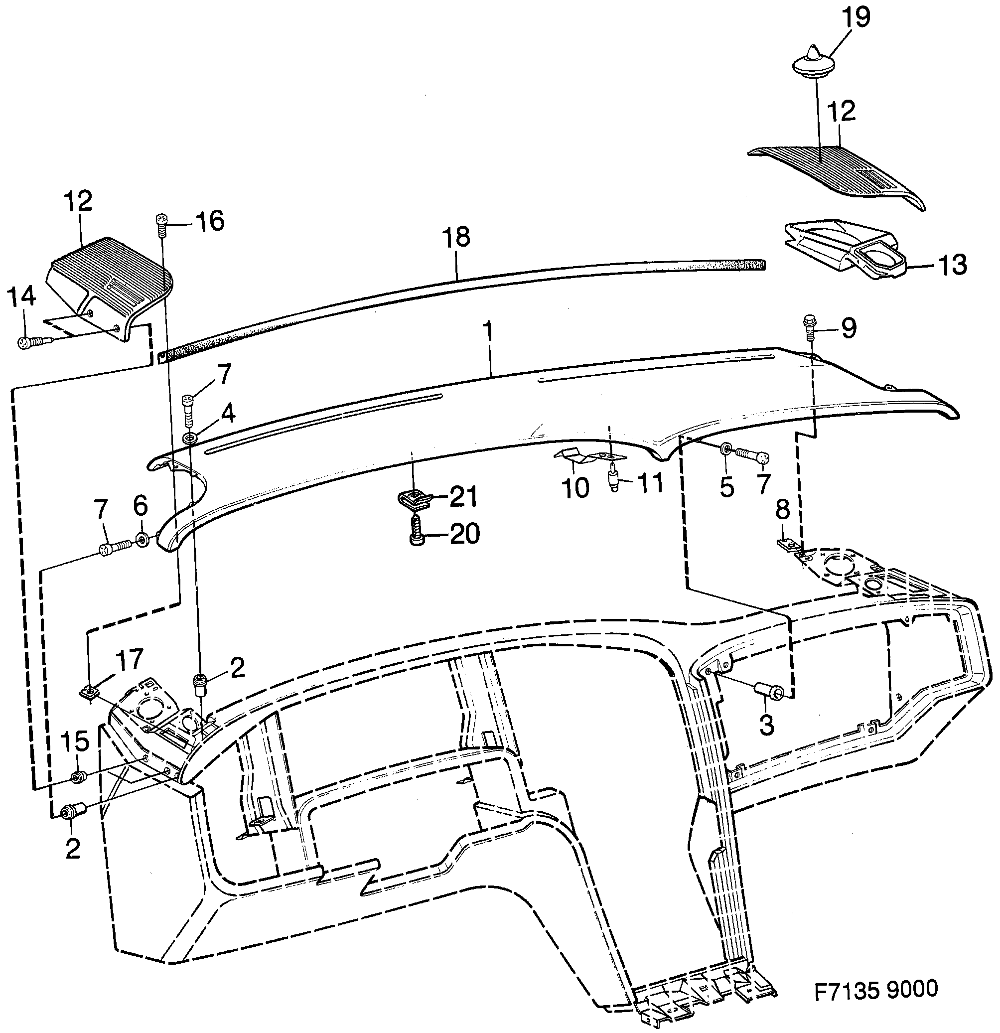 Schéma technique Saab 9000 1985 - Section 100 : Dashboard