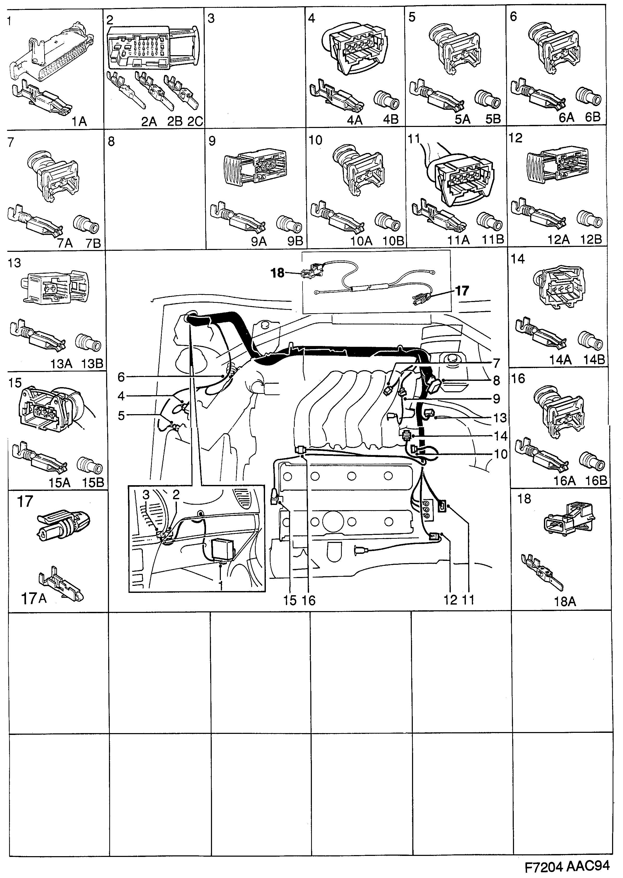Schéma technique Saab 900 1995 - Section 1230 : Contact housing etc