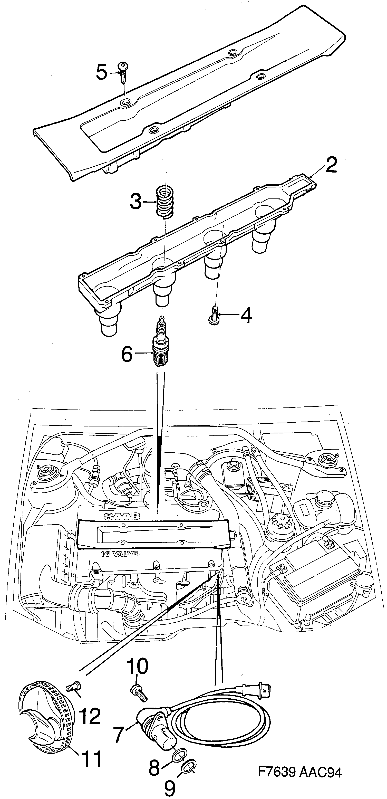 Schéma technique Saab 900 1994 - Section 420 : Système d'allumage