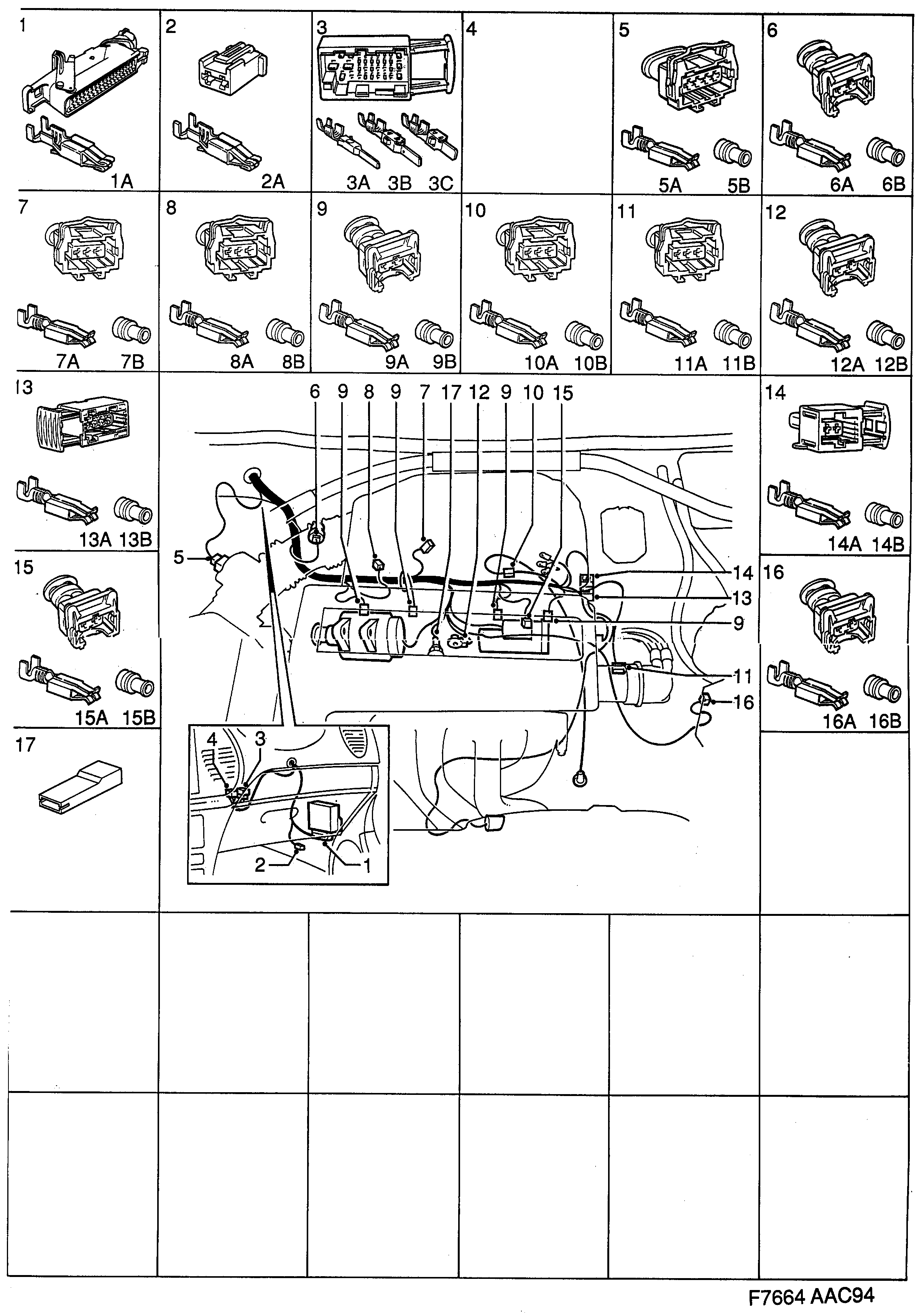 Schéma technique Saab 900 1996 - Section 2220 : Contact housing etc