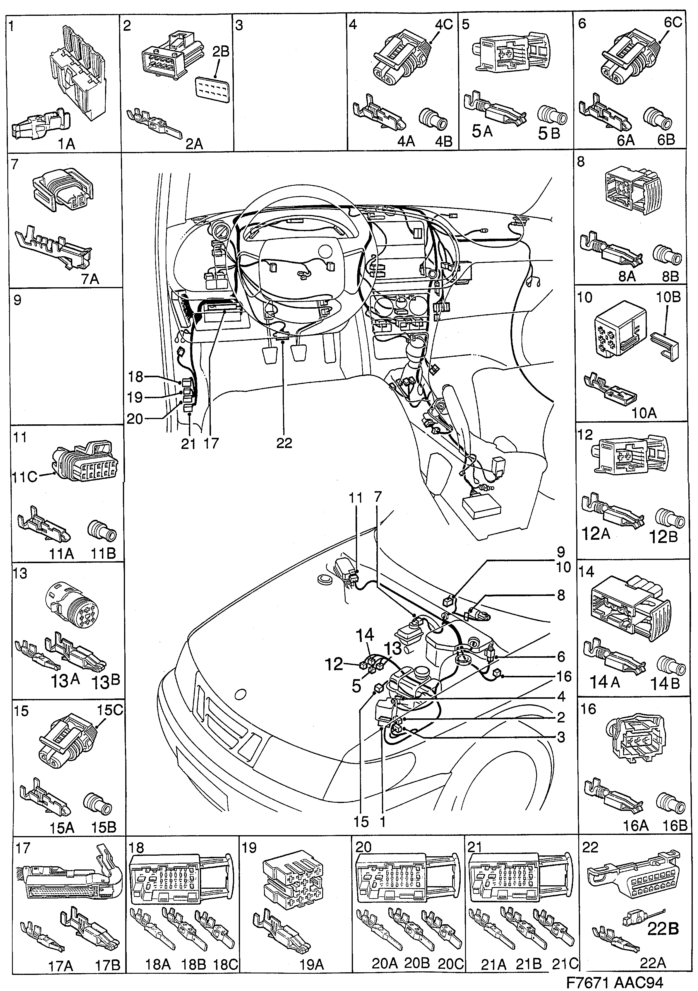 Schéma technique Saab 900 1996 - Section 2430 : Connecteur, etc
