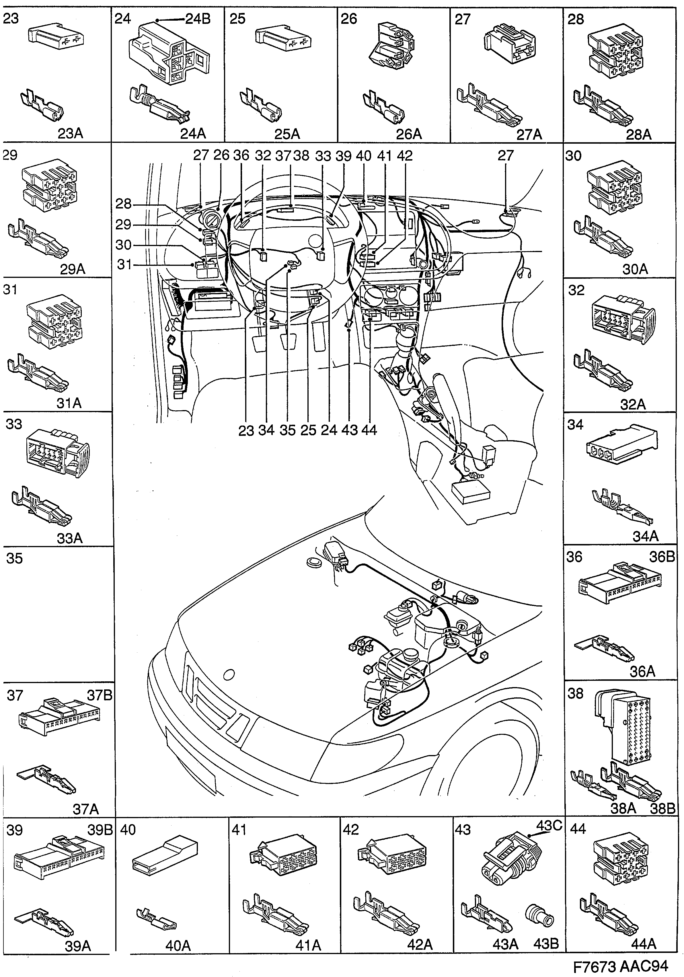 Schéma technique Saab 900 1996 - Section 2520 : Connecteur, etc