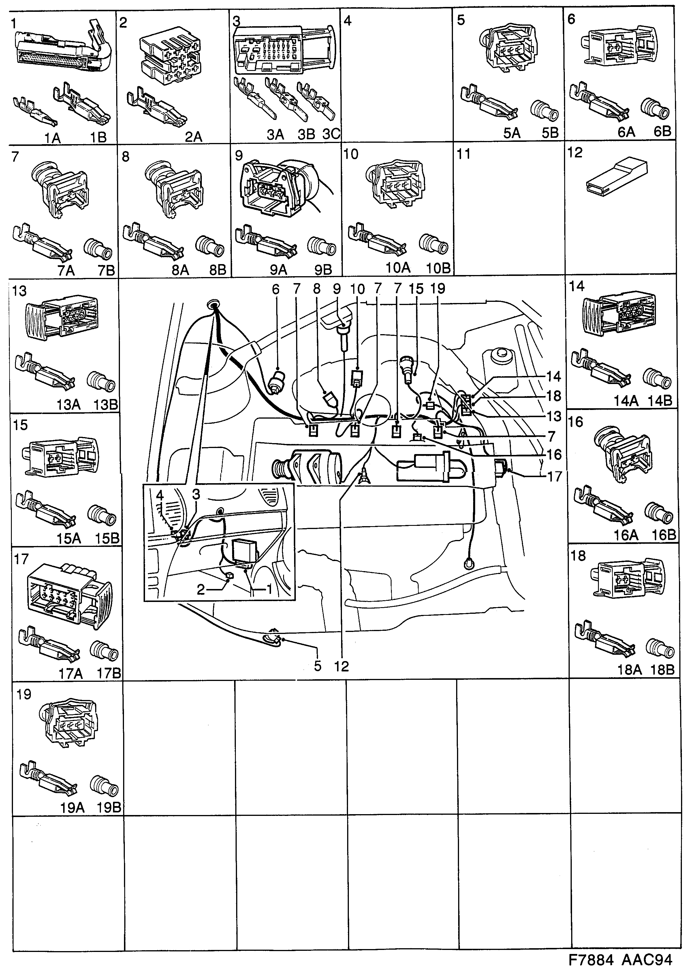 Schéma technique Saab 900 1996 - Section 2250 : Contact housing etc