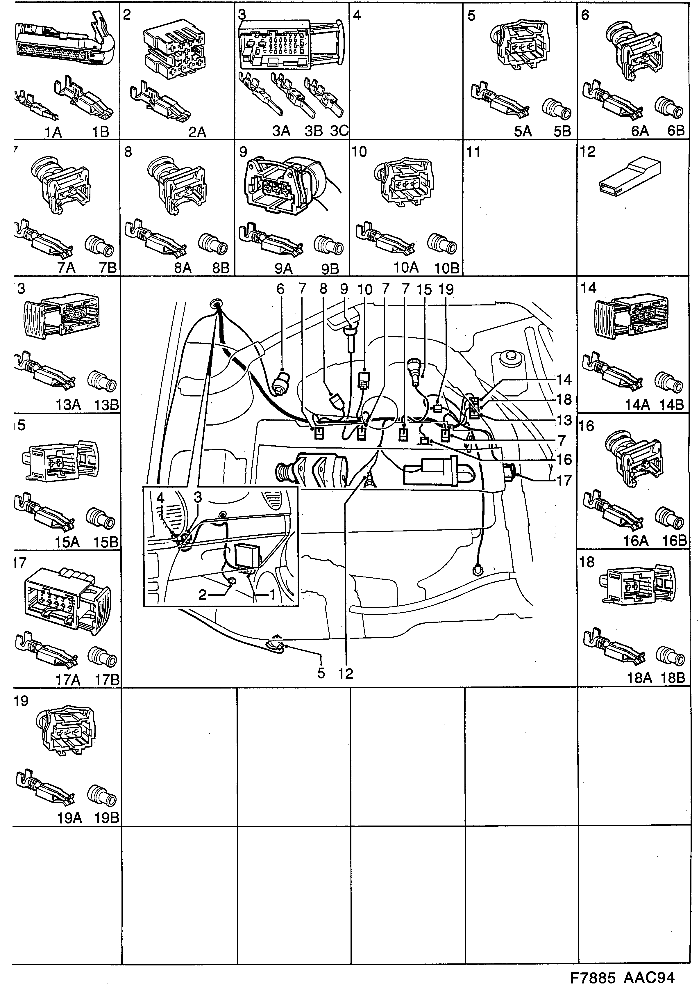 Schéma technique Saab 900 1996 - Section 2280 : Contact housing etc