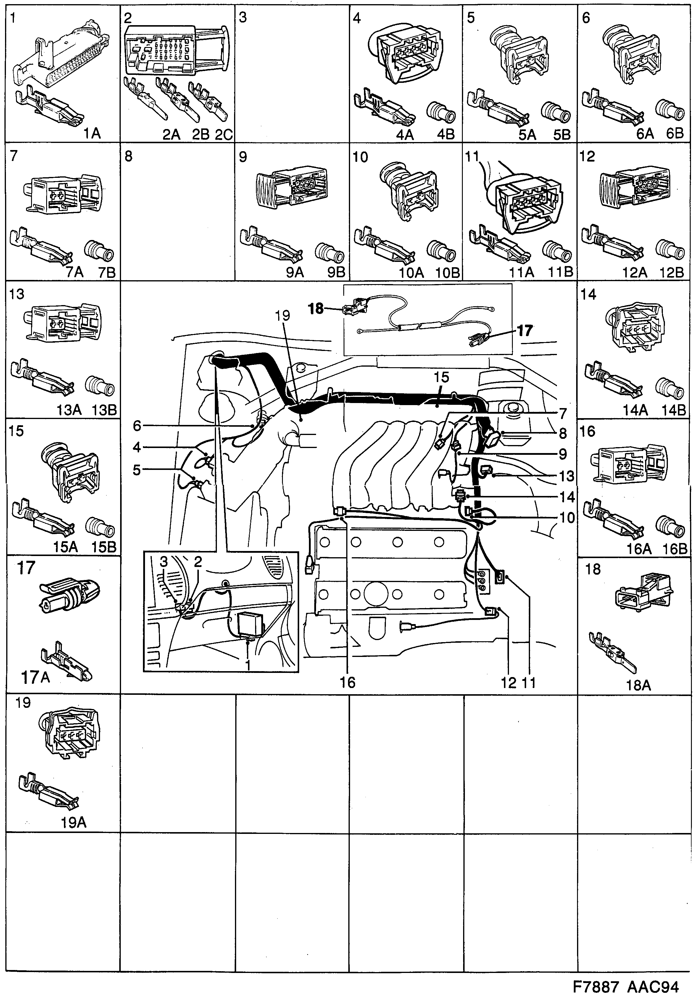Schéma technique Saab 900 1996 - Section 2340 : Contact housing etc