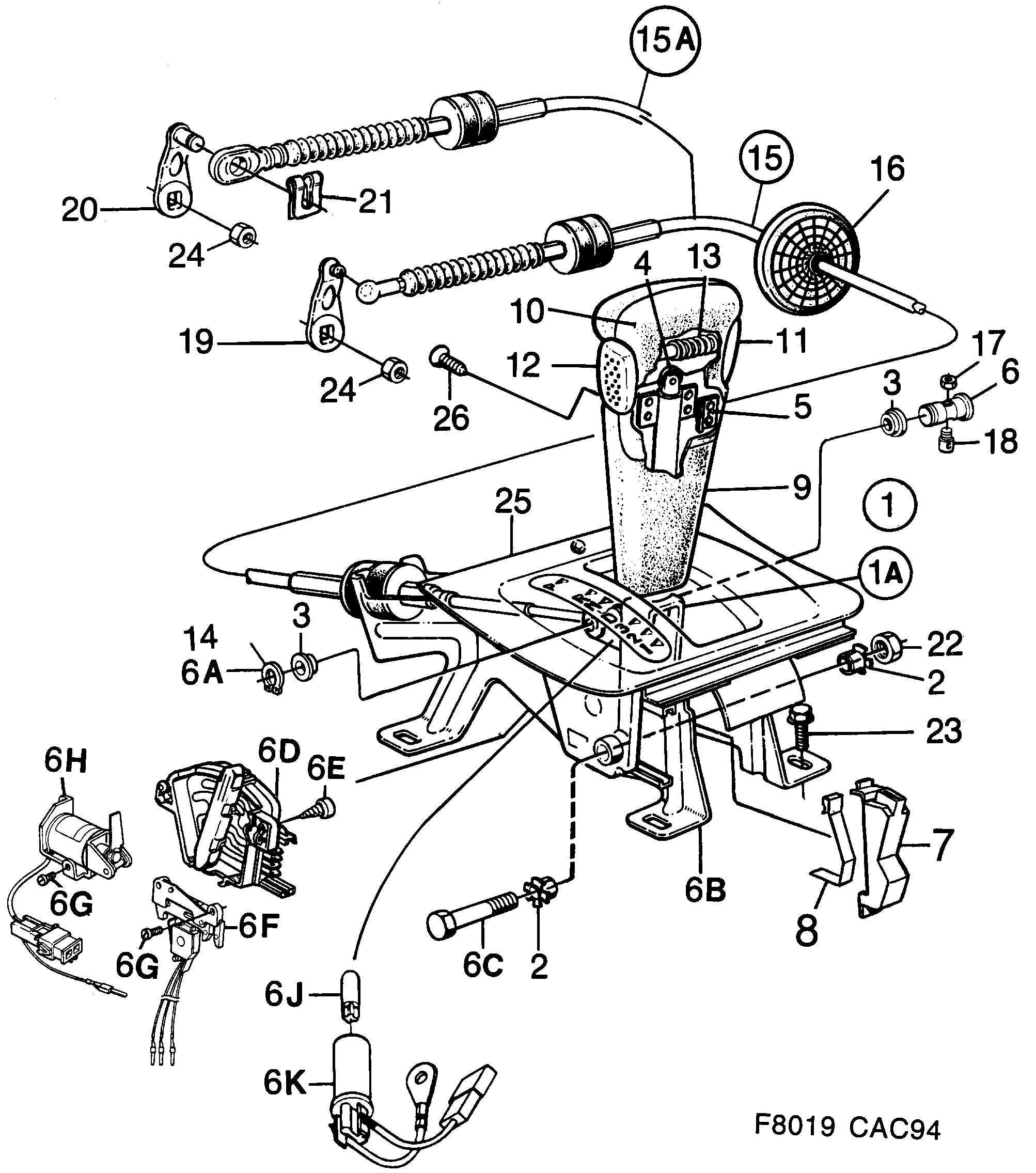 Schéma technique Saab 9000 1995 - Section 780 : Commande de boîtes de vitesses automatique