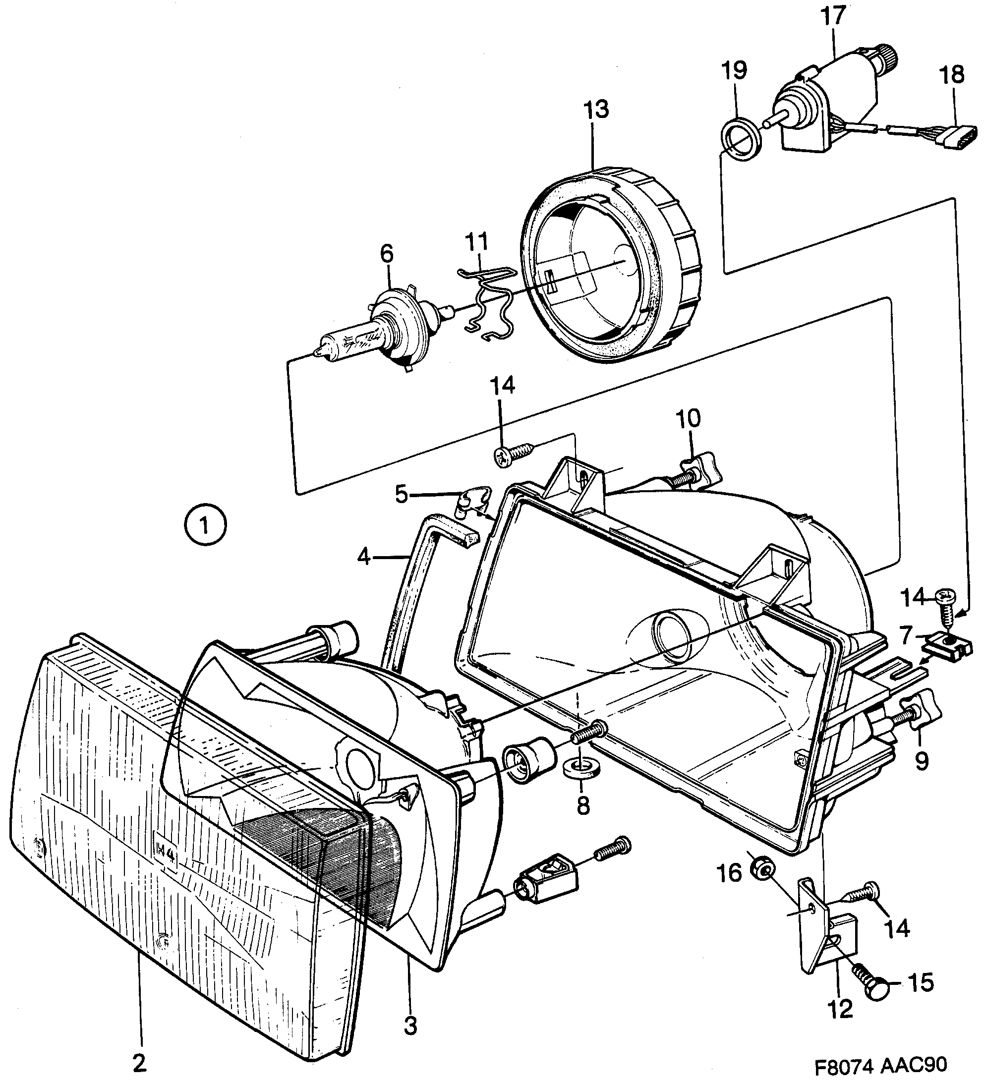 Schéma technique Saab 900 1993 - Section 380 : Eclairage