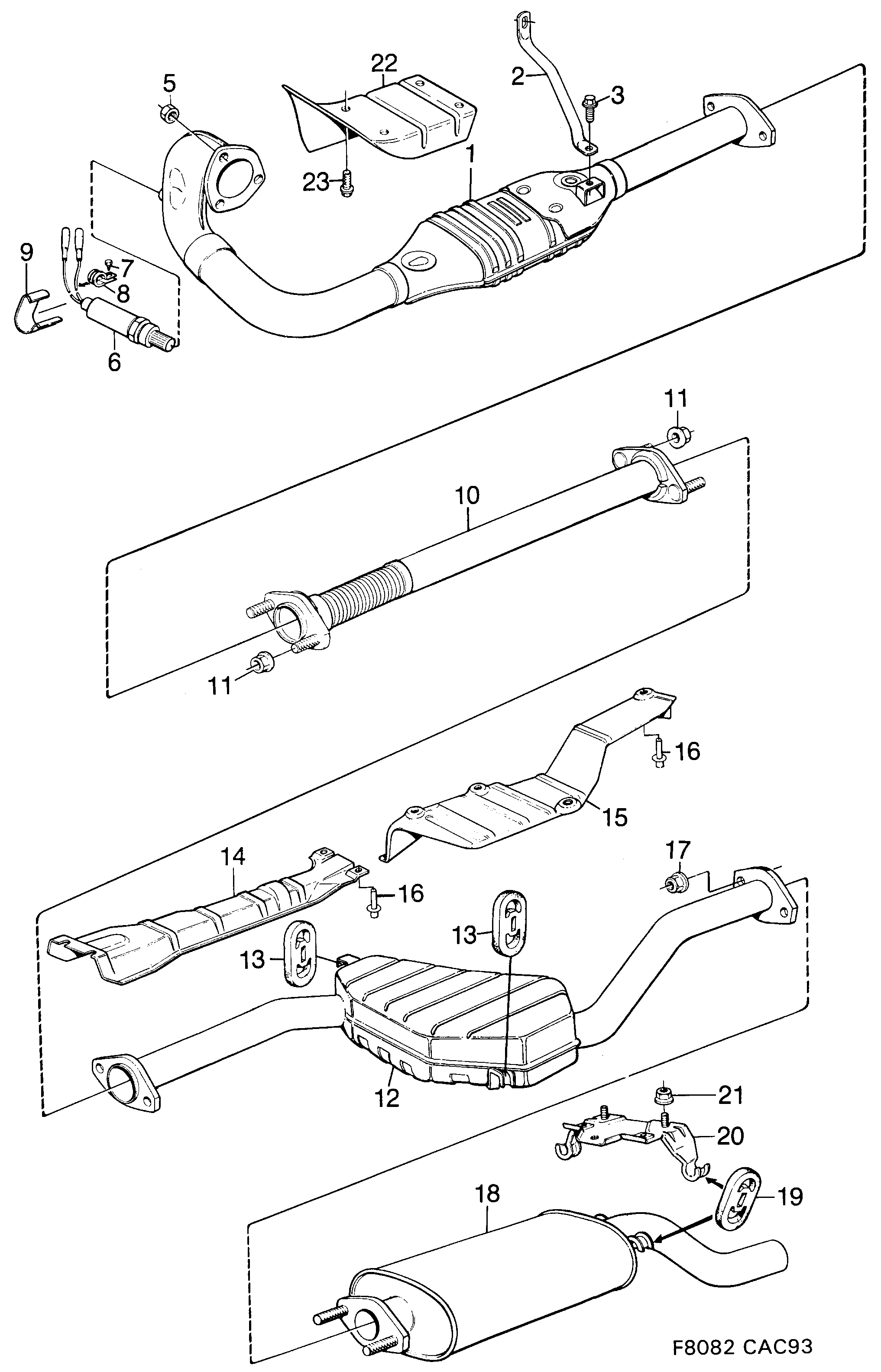 Schéma technique Saab 9000 1993 - Section 1640 : Intake and exhaust system