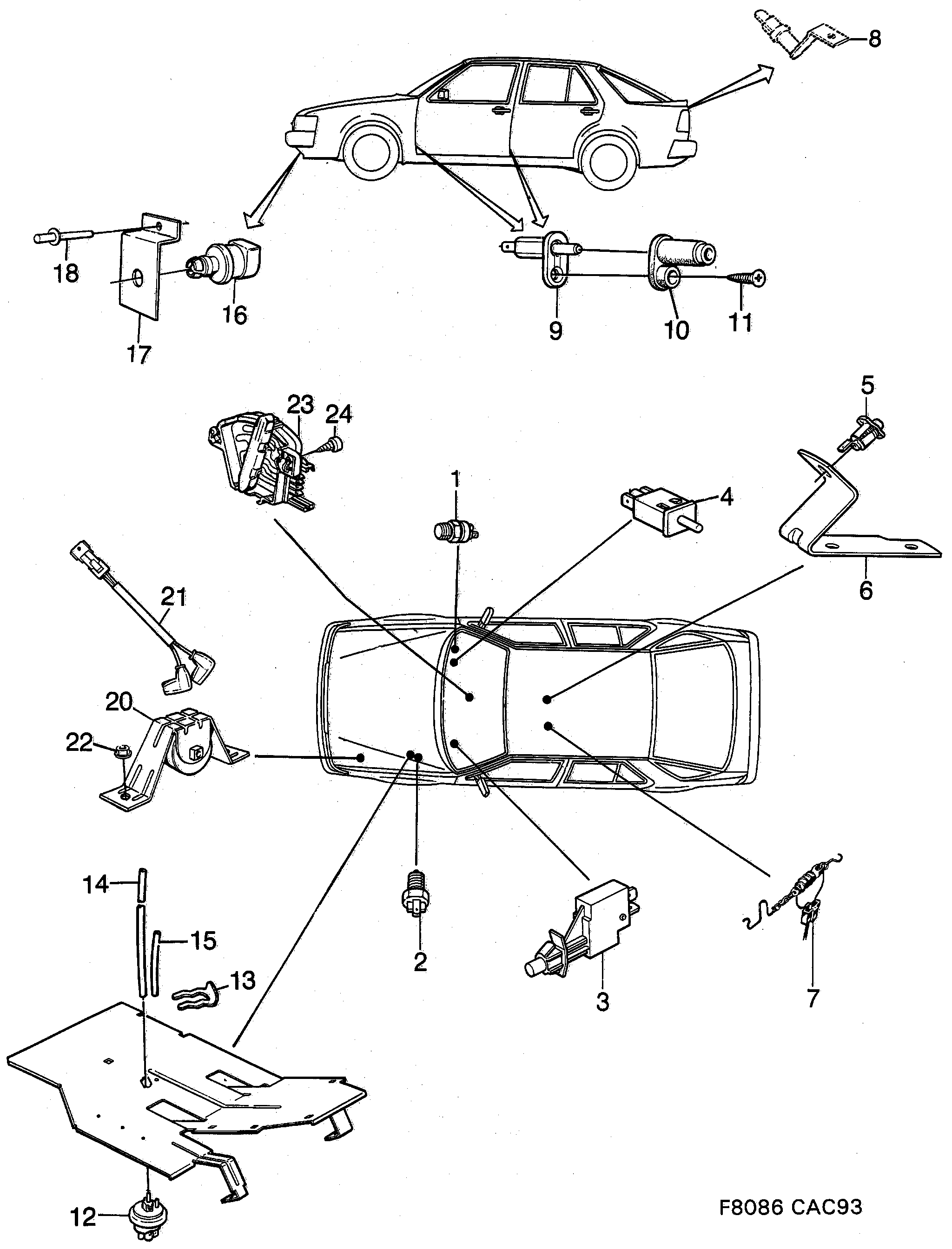 Schéma technique Saab 9000 1991 - Section 1250 : Autre équipement électrique