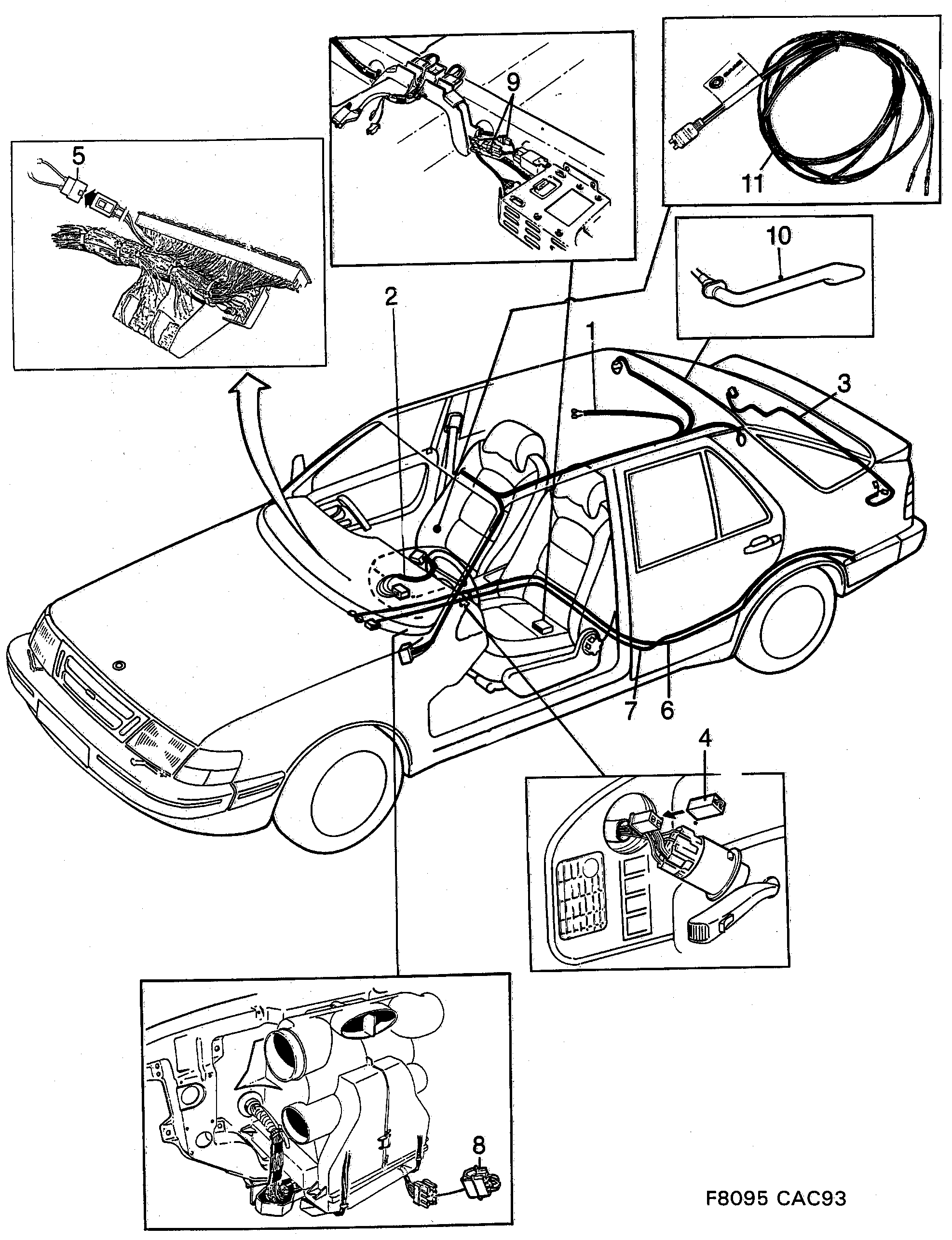 Schéma technique Saab 9000 1992 - Section 1910 : Conduites et fusibles