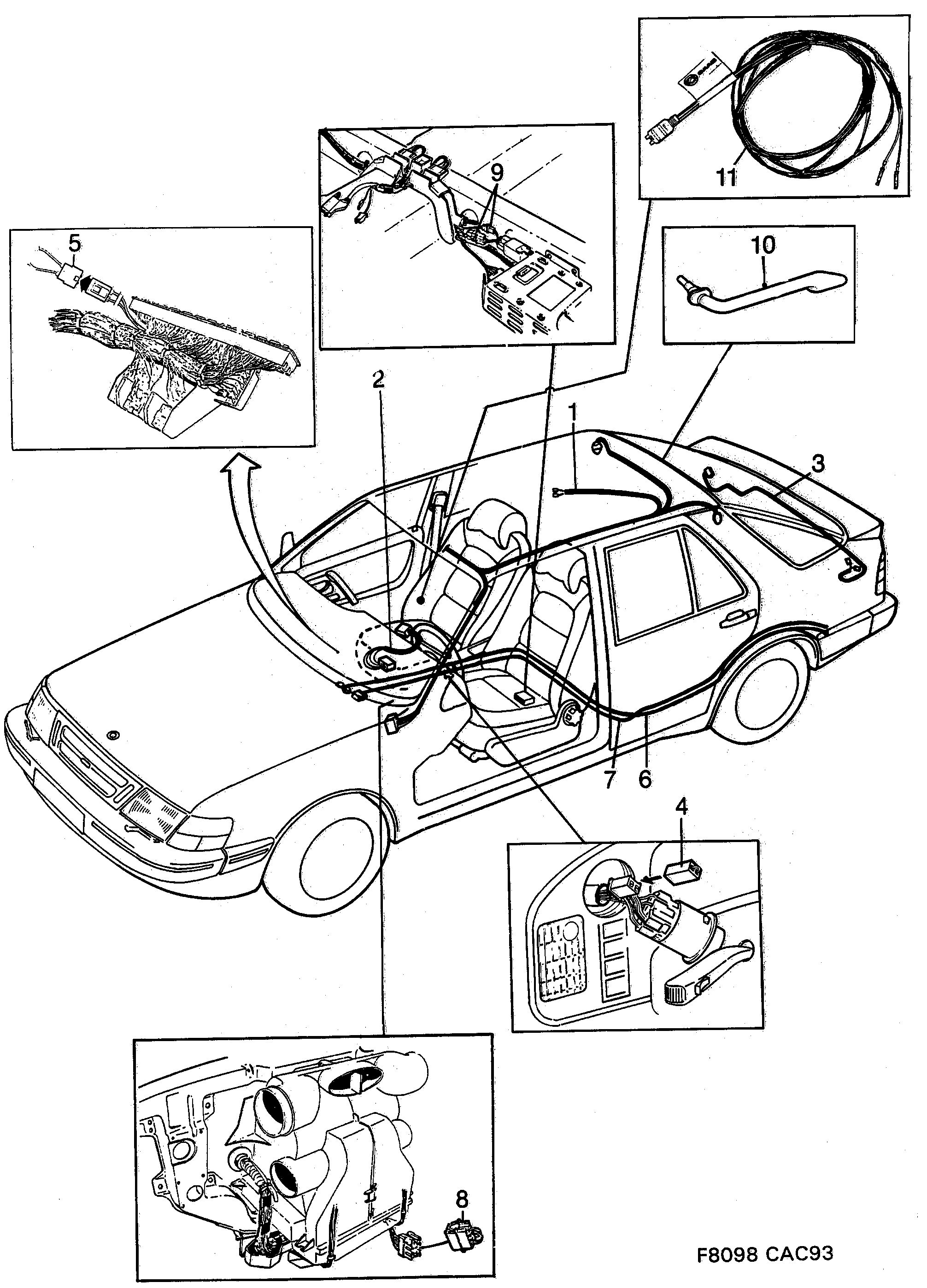 Schéma technique Saab 9000 1993 - Section 2060 : Conduites et fusibles