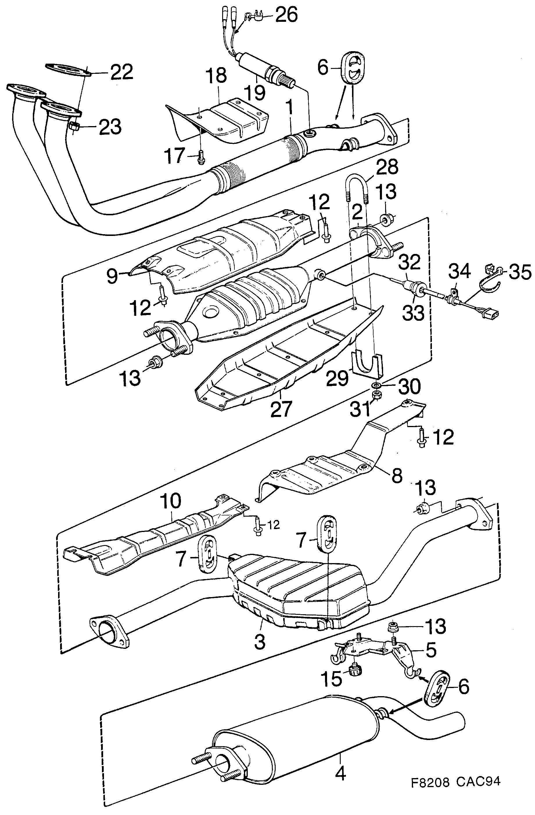 Schéma technique Saab 9000 1994 - Section 1650 : Système d'admission et d'échappement