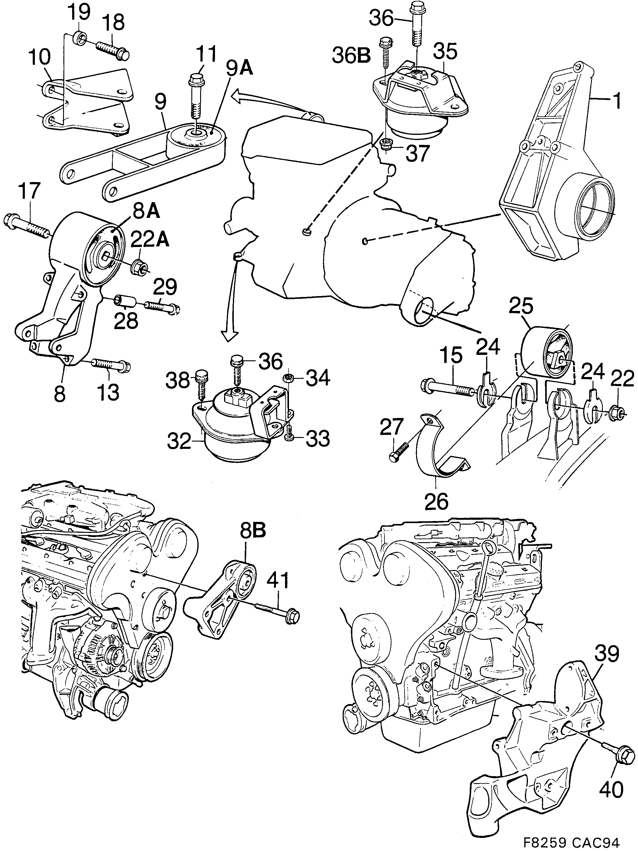 Schéma technique Saab 9000 1997 - Section 120 : Engine mounting
