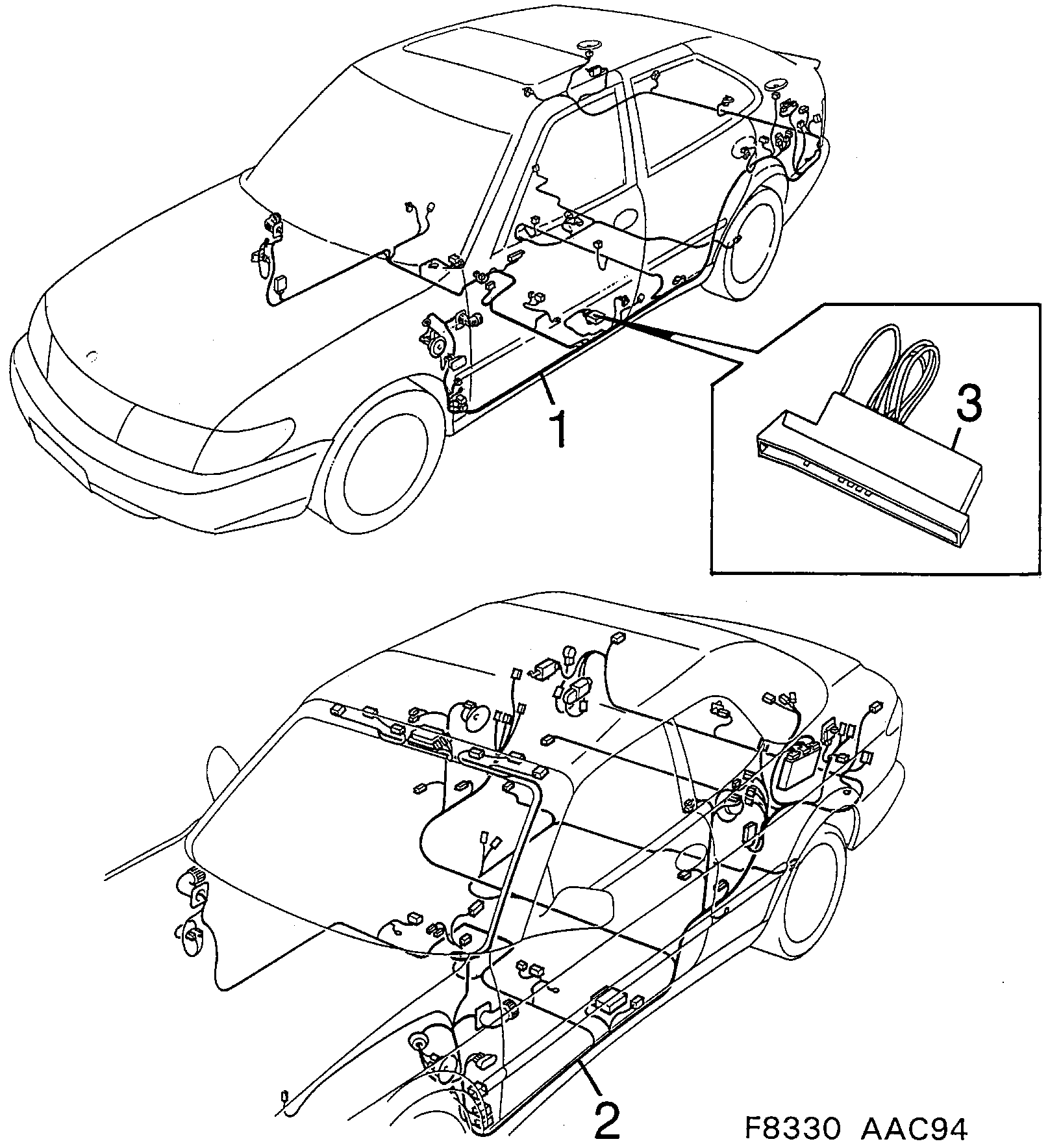 Schéma technique Saab 900 1997 - Section 1830 : Conduites et fusibles