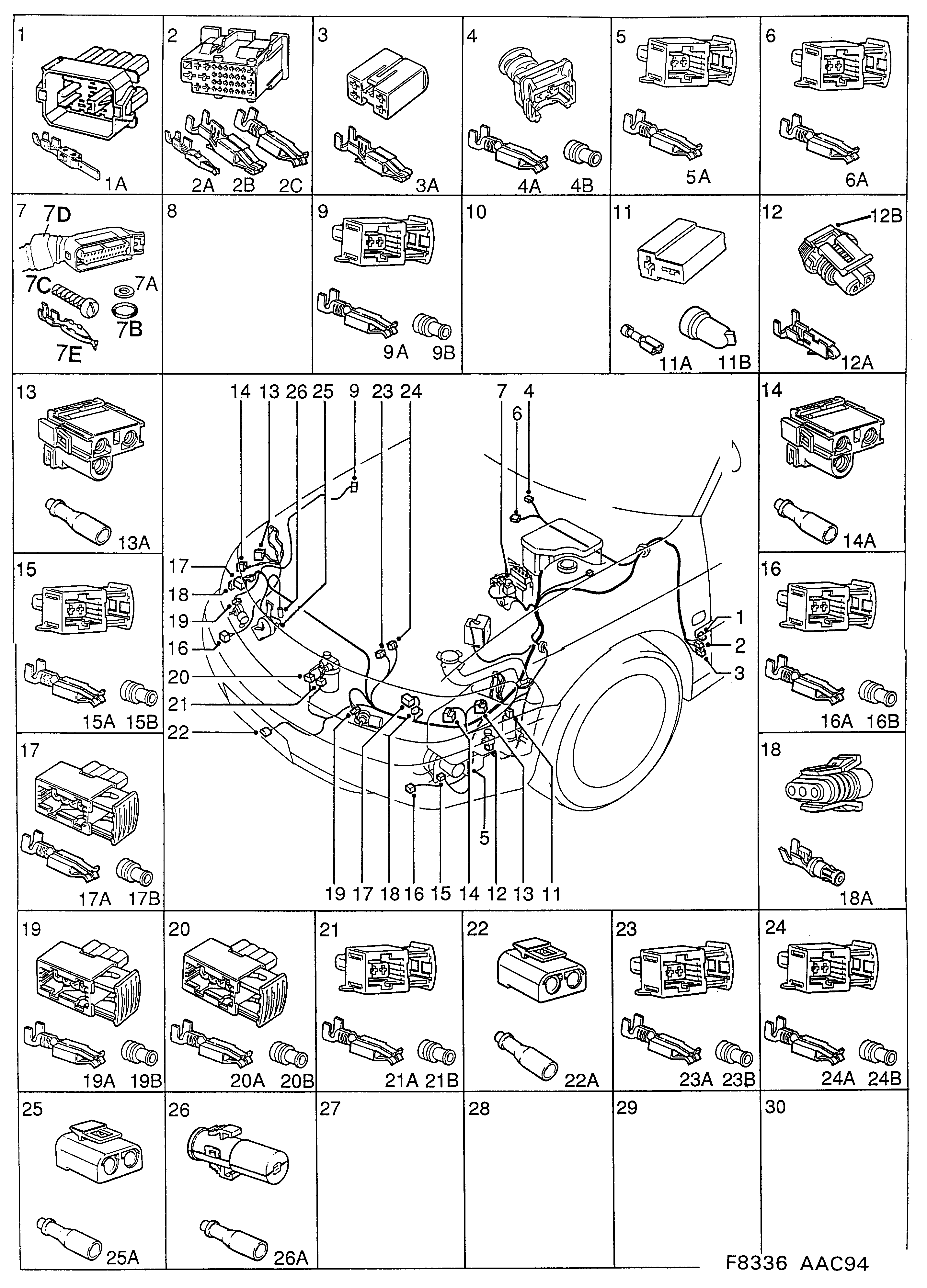 Schéma technique Saab 900 1997 - Section 3240 : Contact housing etc