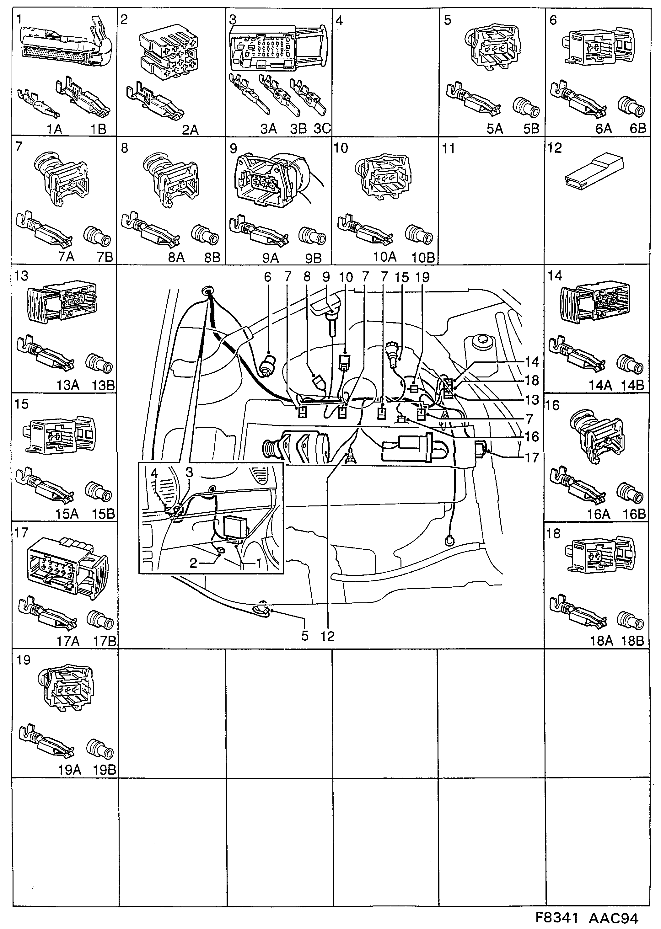 Schéma technique Saab 900 1998 - Section 3390 : Contact housing etc