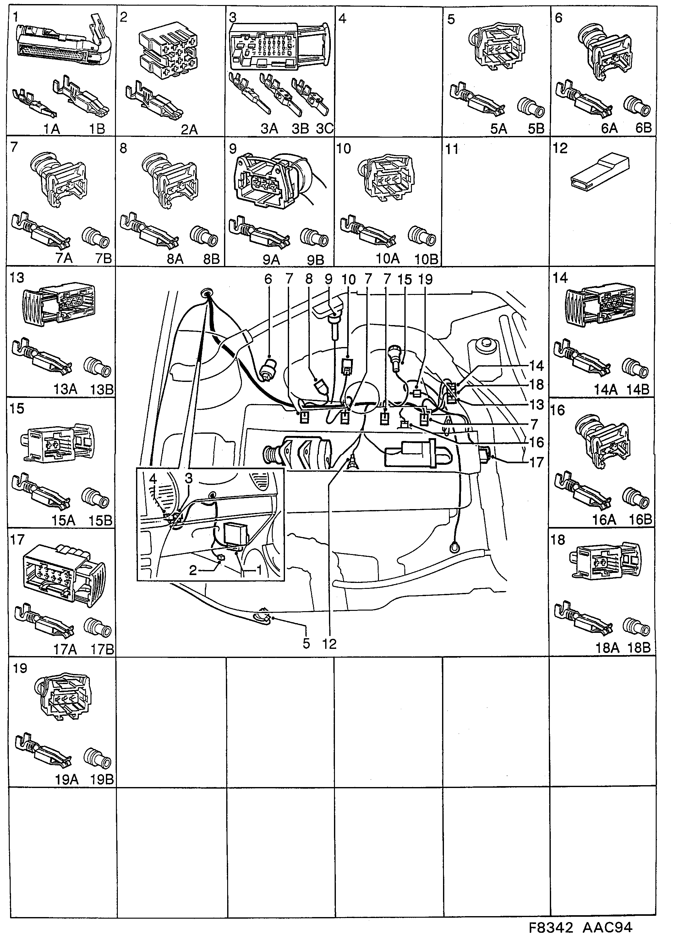 Schéma technique Saab 900 1998 - Section 3420 : Contact housing etc