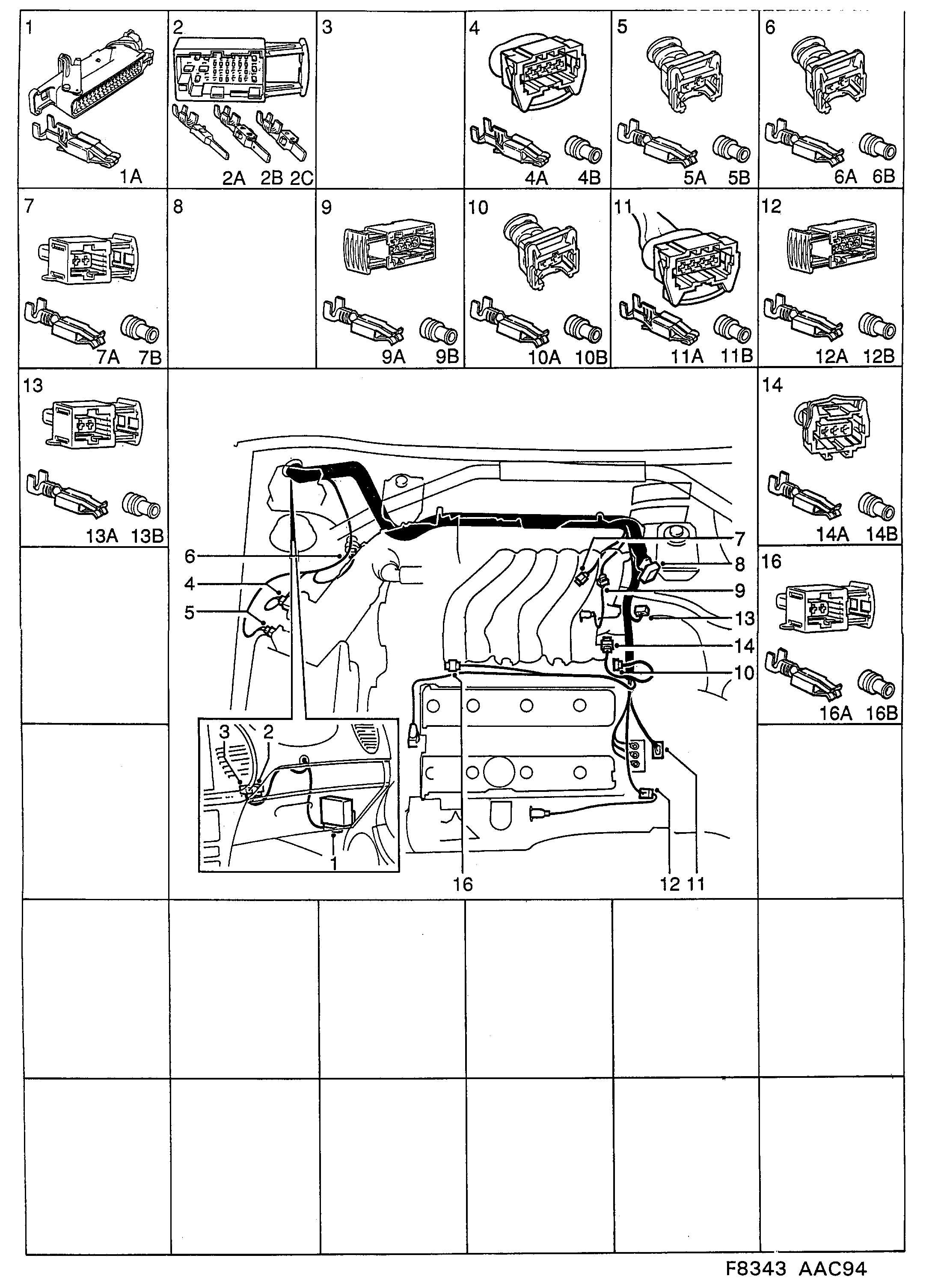 Schéma technique Saab 900 1997 - Section 3450 : Contact housing etc