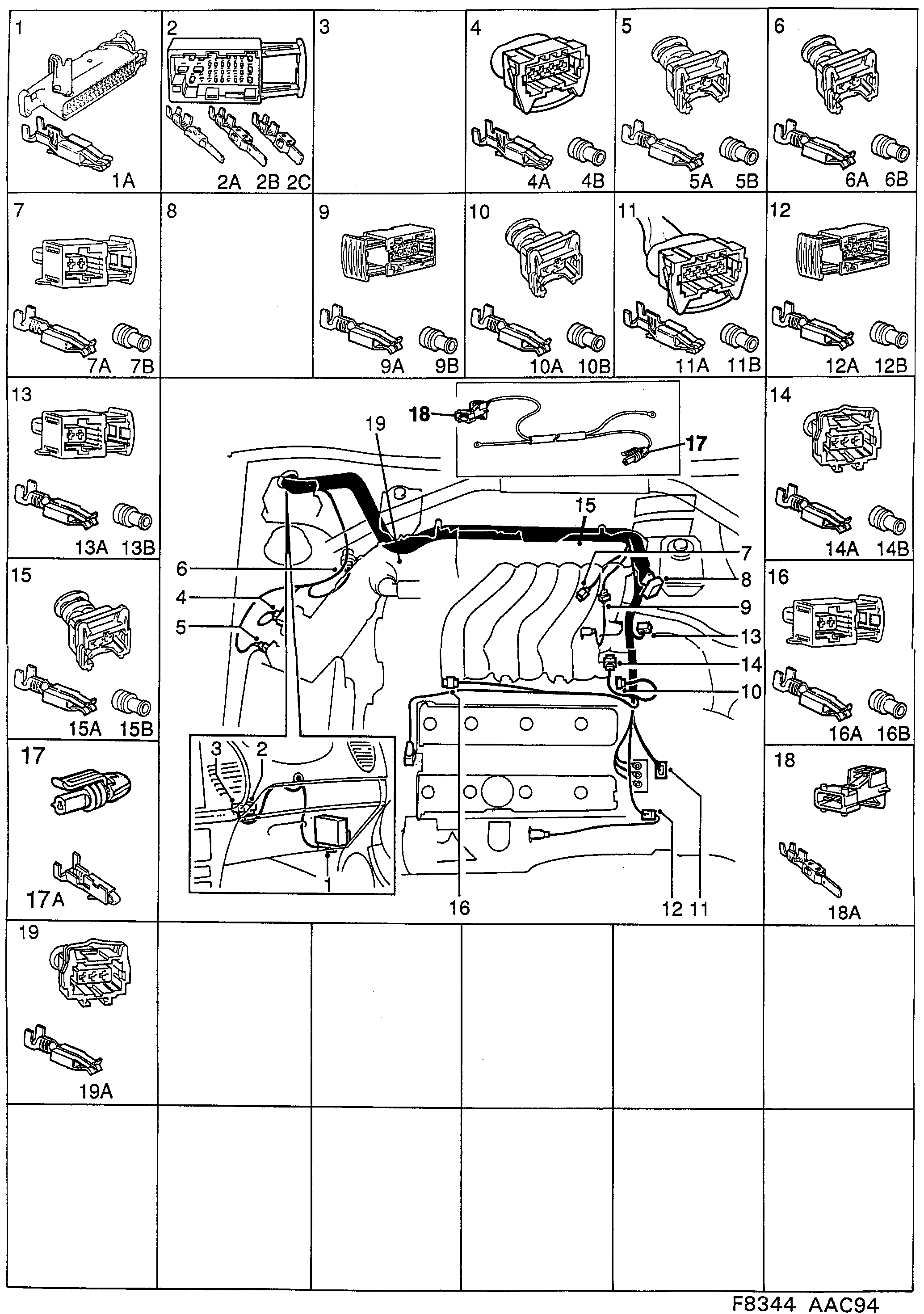 Schéma technique Saab 900 1998 - Section 3480 : Contact housing etc