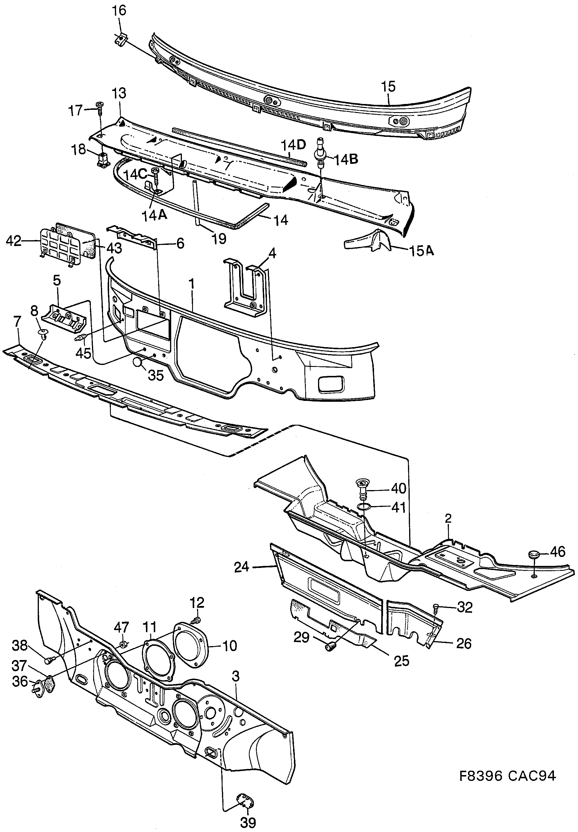 Schéma technique Saab 9000 1994 - Section 240 : Кузов