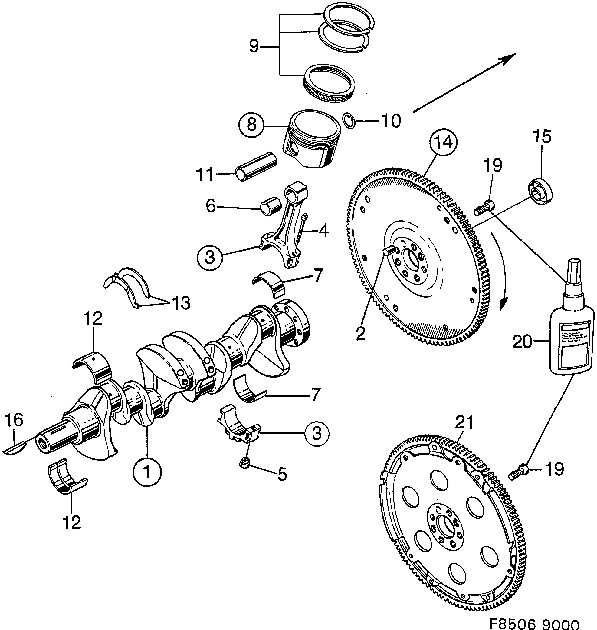 Schéma technique Saab 9000 1988 - Section 280 : Corps de moteur