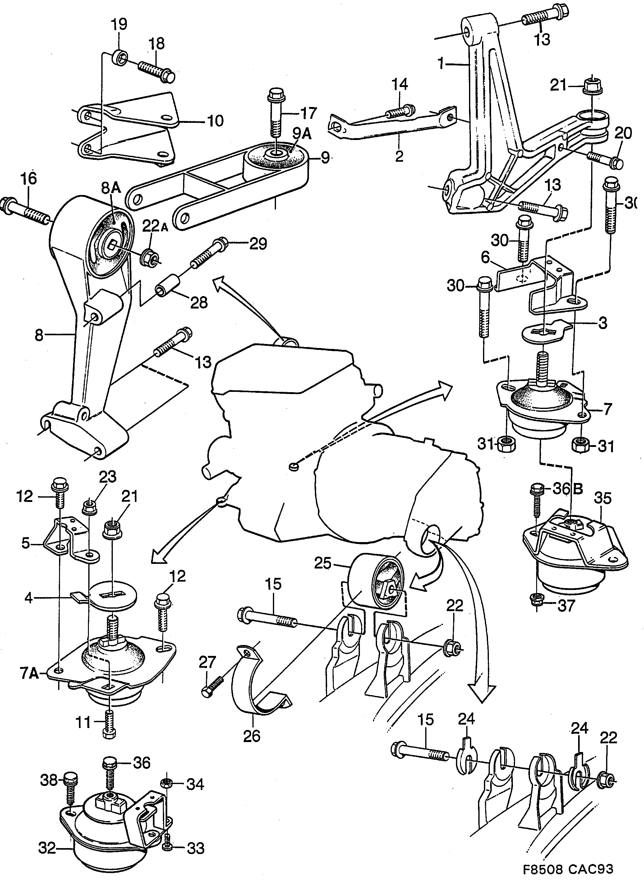 Schéma technique Saab 9000 1992 - Section 110 : Short block